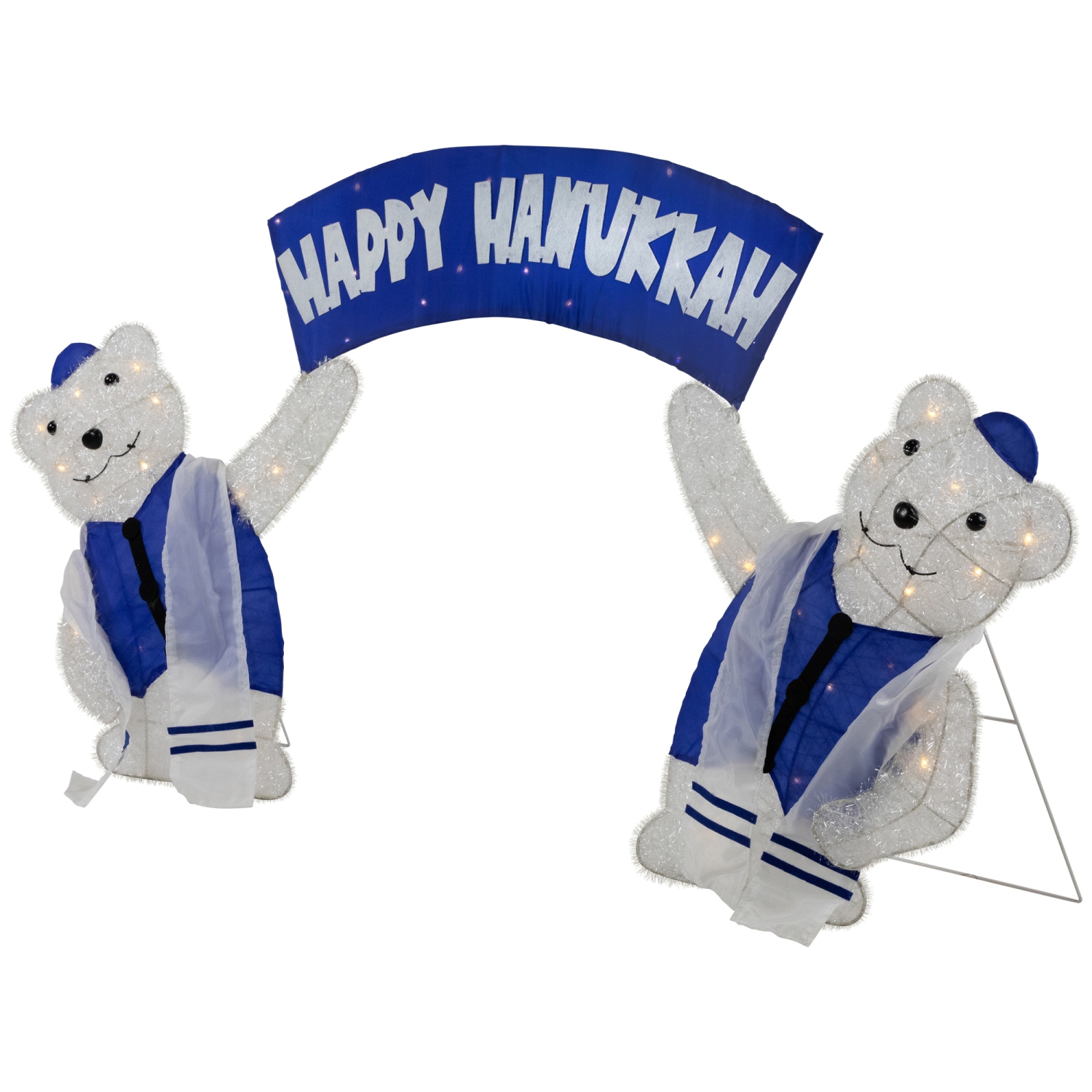 LED Lighted Polar Bear "Happy Hanukkah" Sign Outdoor Christmas Decoration - 30"