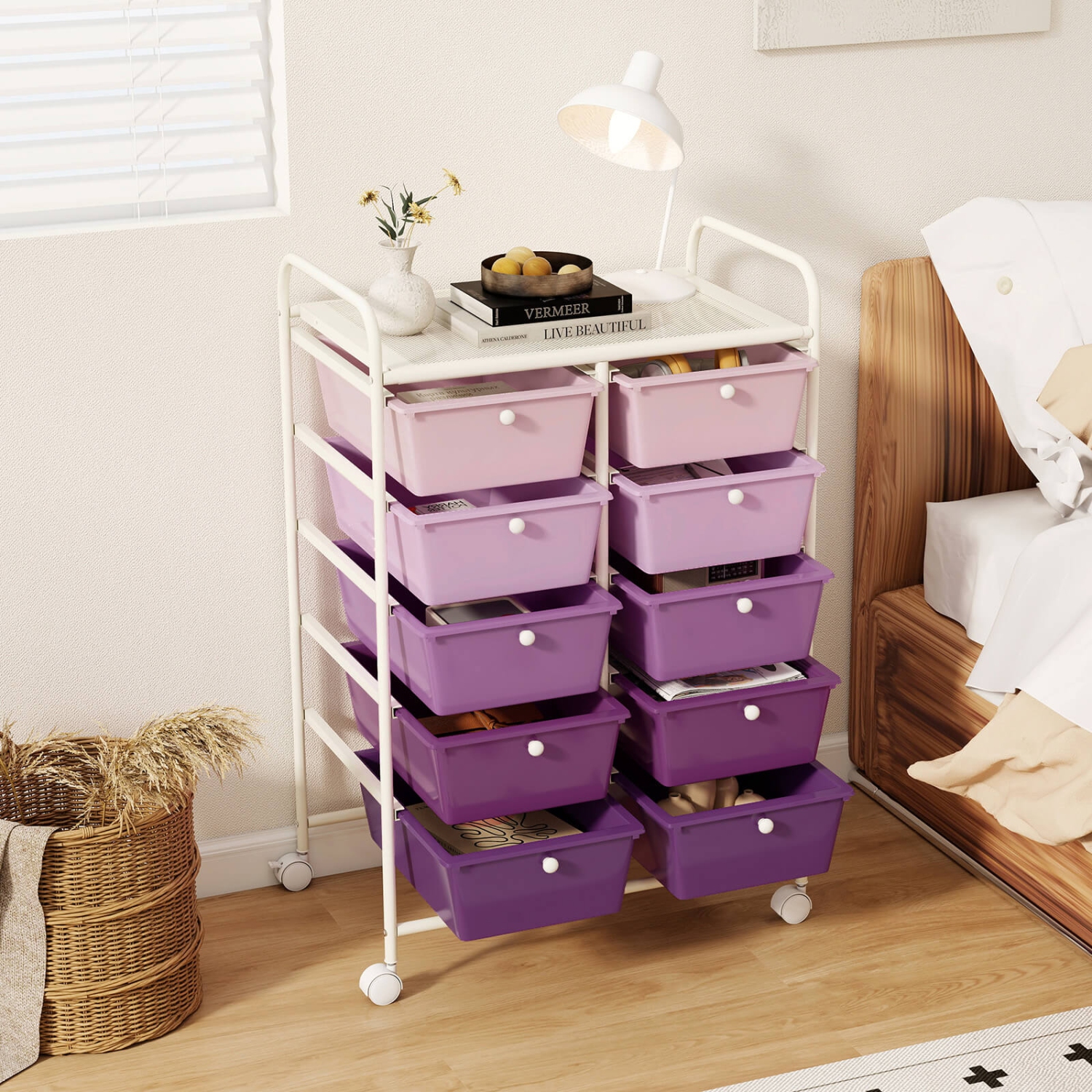 Chariot de rangement utilitaire à roulettes à 10 tiroirs de Costway