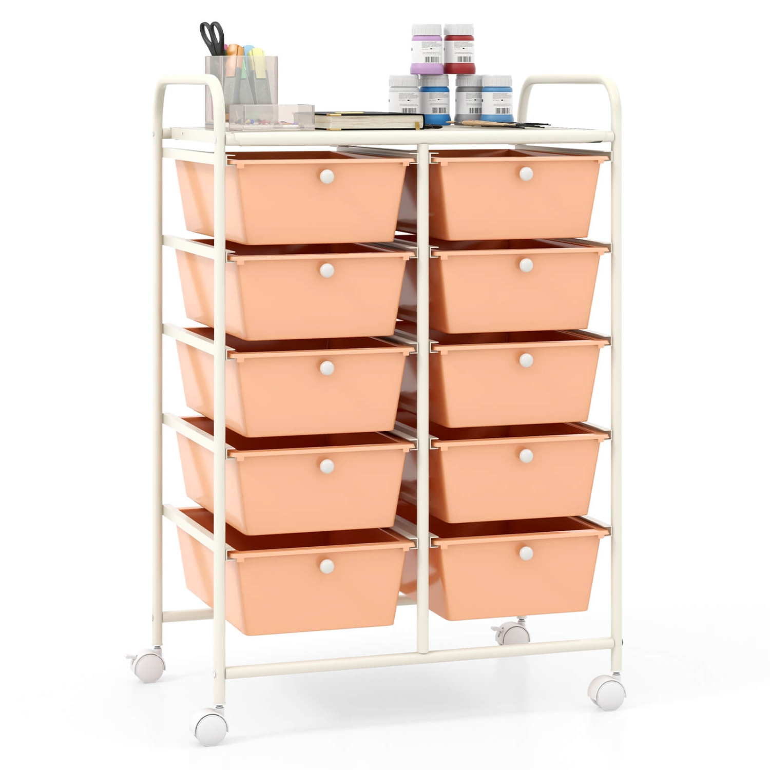 Costway 10-Drawer Storage Cart Utility Rolling Trolley Kitchen Office Organizer