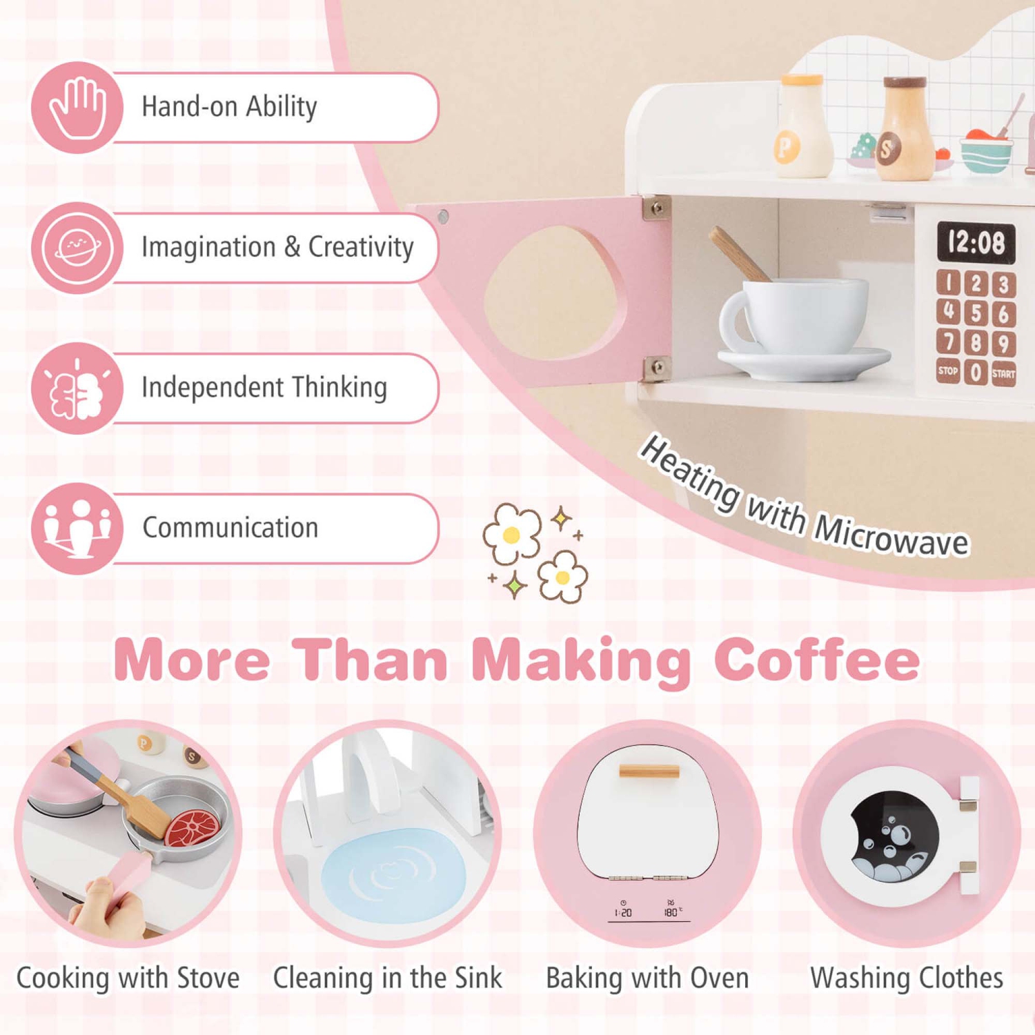 Costway Wooden Kids Kitchen Playset Pretend Play Kitchen with Coffee Maker & Microwave