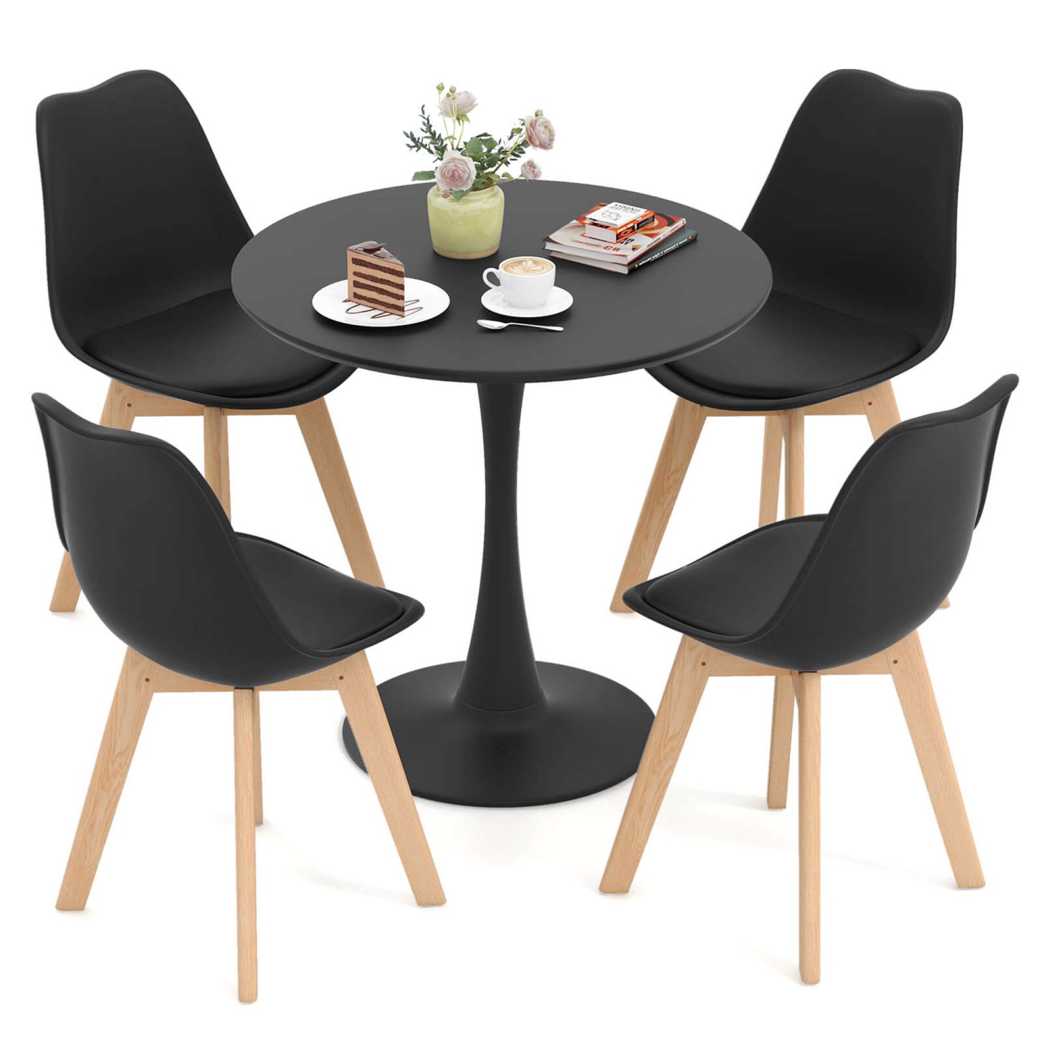 Costway 5 PCS Dining Set Modern Round Dining Table 4 Chairs for Small Space Kitchen