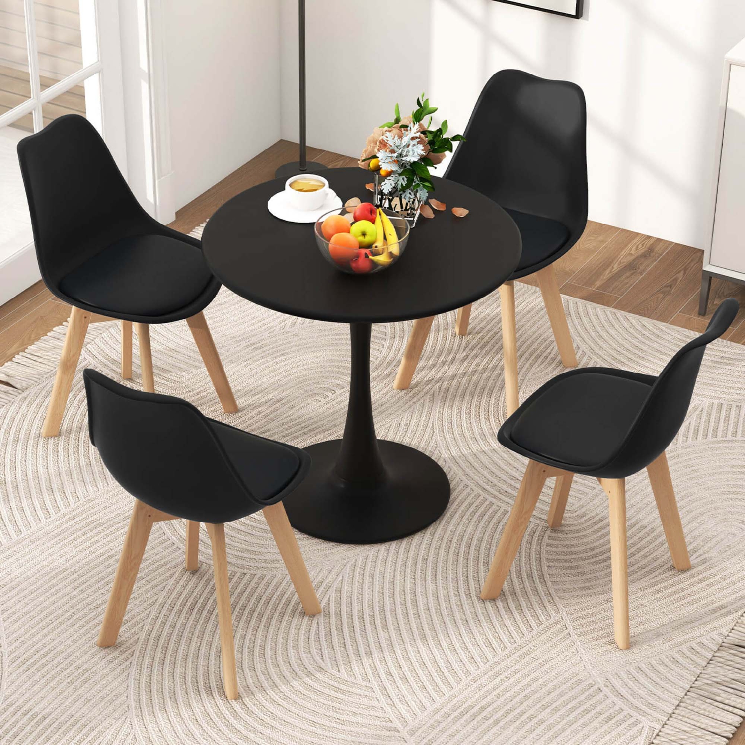 Costway 5 PCS Dining Set Modern Round Dining Table 4 Chairs for Small Space Kitchen