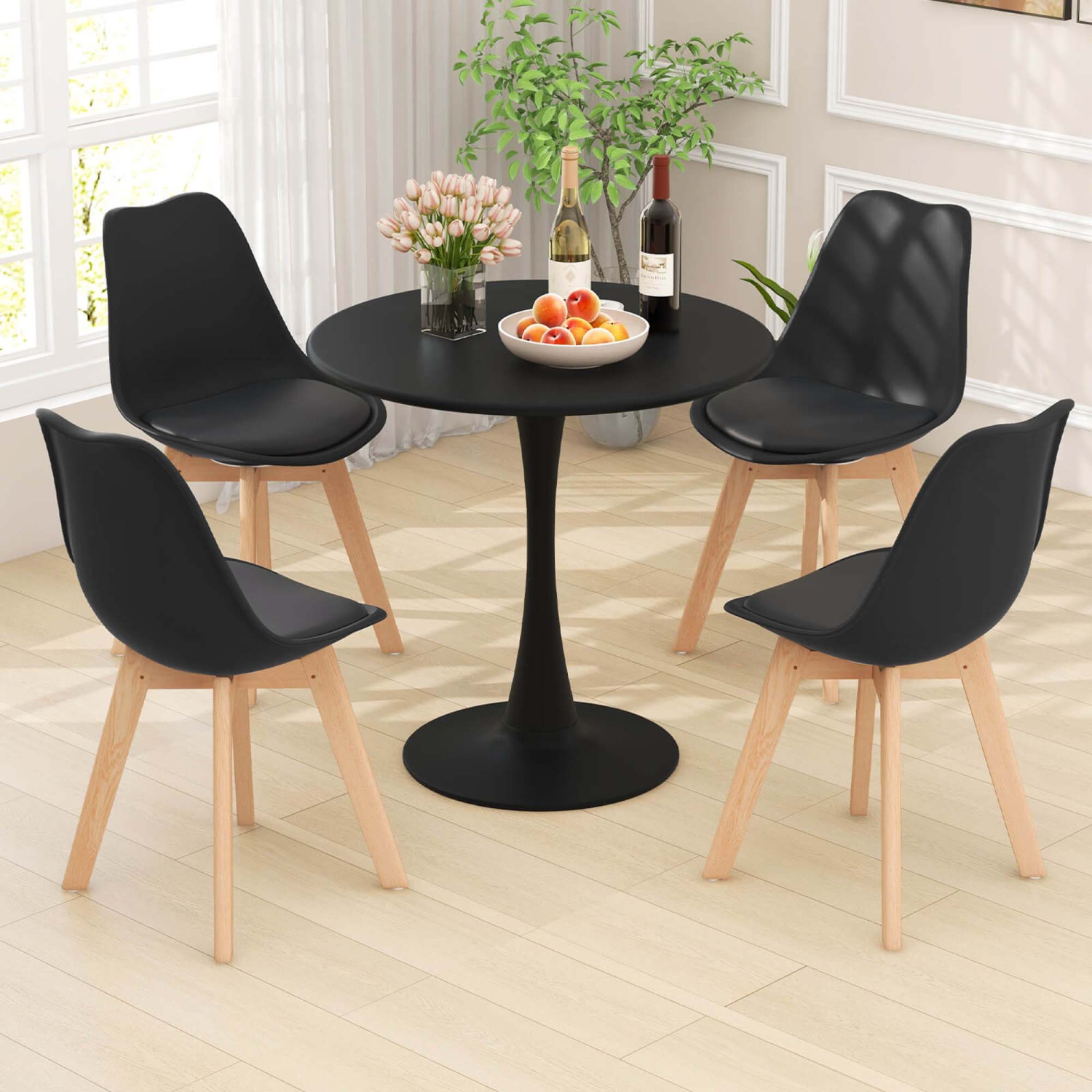 Costway 5 PCS Dining Set Modern Round Dining Table 4 Chairs for Small Space Kitchen