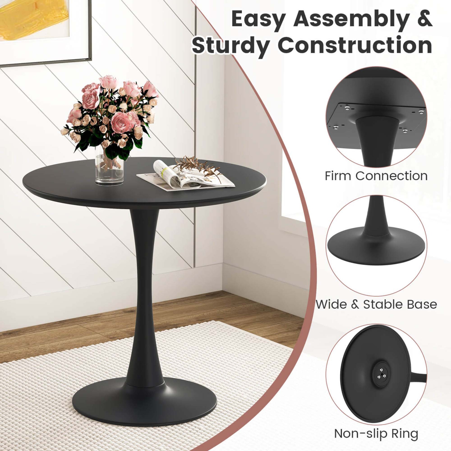 Costway 5 PCS Dining Set Modern Round Dining Table 4 Chairs for Small Space Kitchen