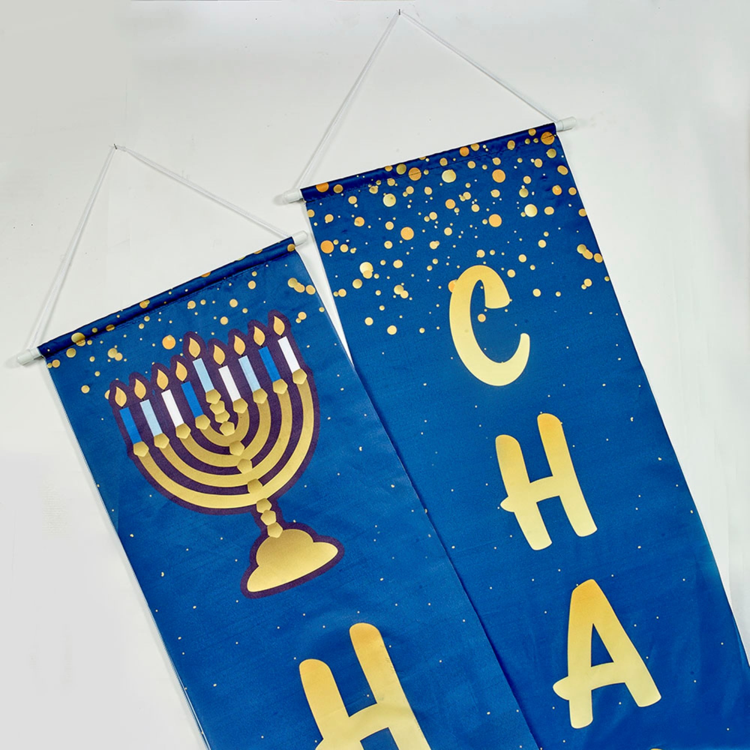 Happy Chanukah Door Banner - 70" - Blue and Gold.