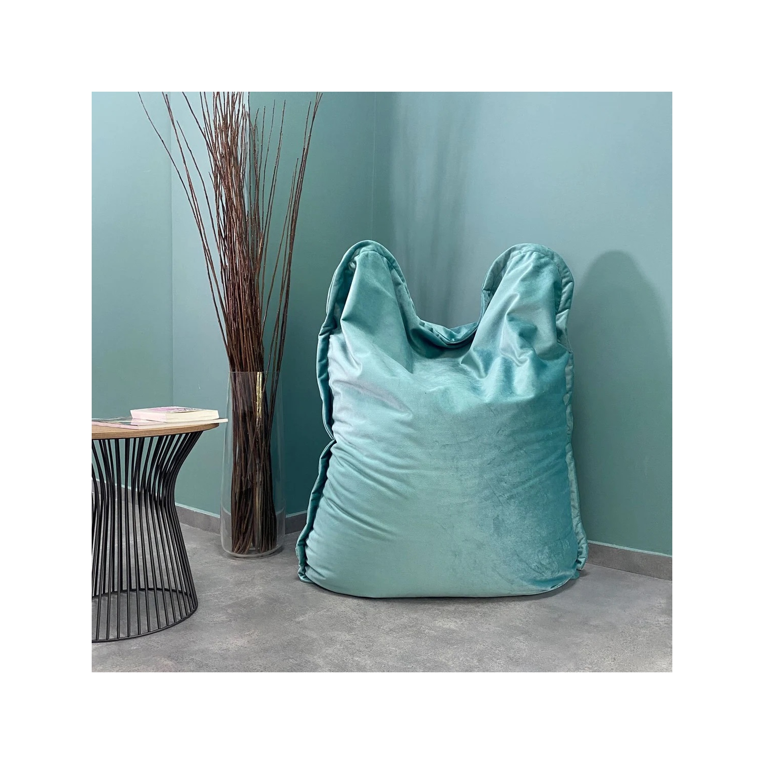 Housse en velours pour fauteuil poire rectangulaire Mini - 43 x 55&nbsp;po - Bleu menthe