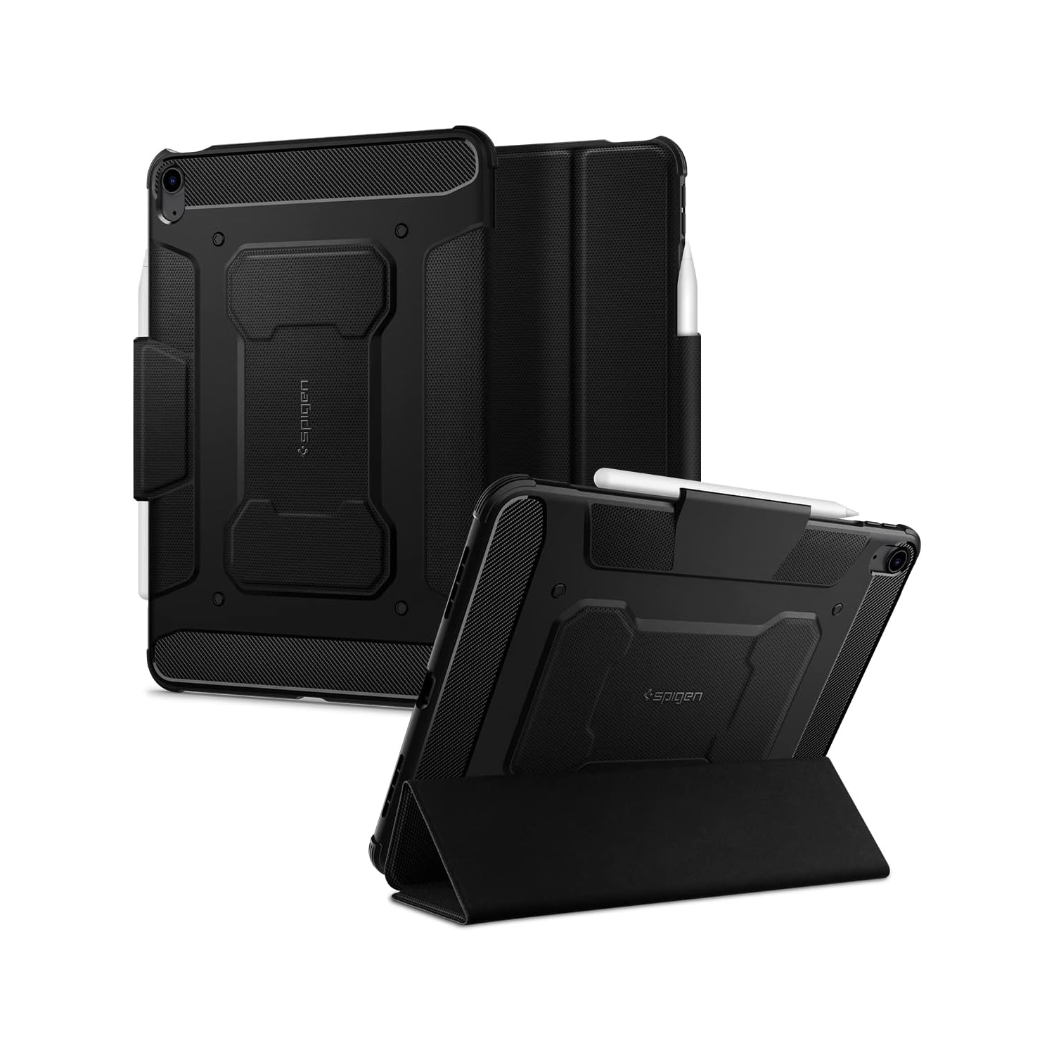 Spigen Rugged Armor Pro Designed for iPad Air 11 Inch Case (2024), 10.9 Inch 5th/4th Generation Case (2022/2020) with Pencil Holder (ACS05417) - Black