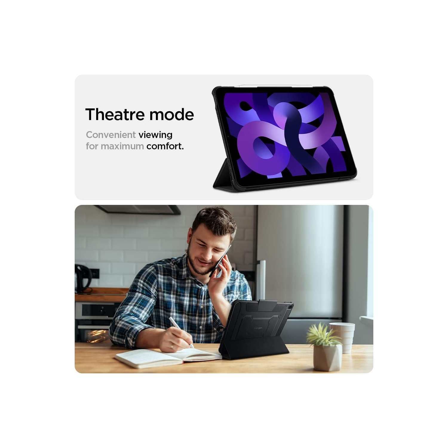 Spigen Rugged Armor Pro Designed for iPad Air 11 Inch Case, 10.9 Inch 5th/4th Generation Case (2022/2020) with Pencil Holder (ACS05417) - Black