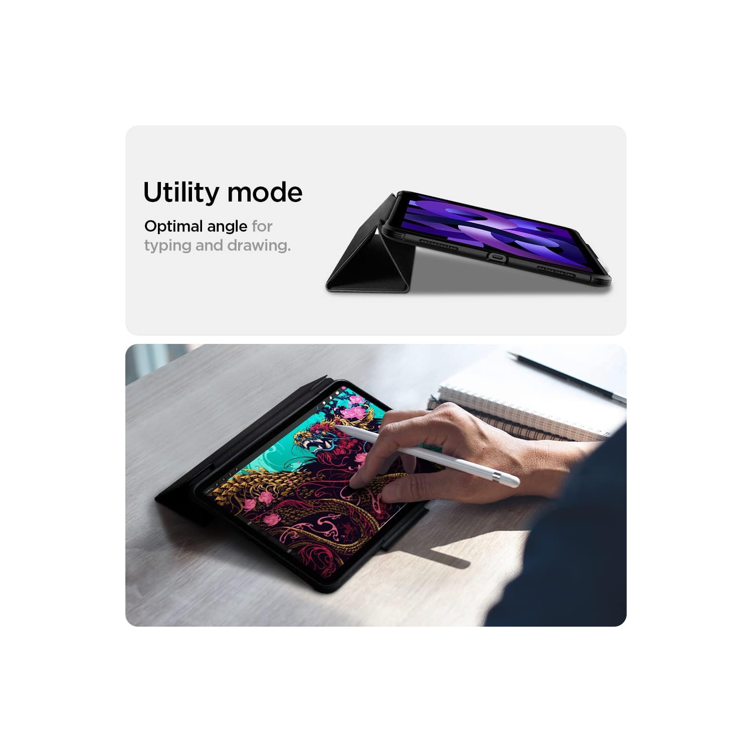 Spigen Rugged Armor Pro Designed for iPad Air 11 Inch Case, 10.9 Inch 5th/4th Generation Case (2022/2020) with Pencil Holder (ACS05417) - Black