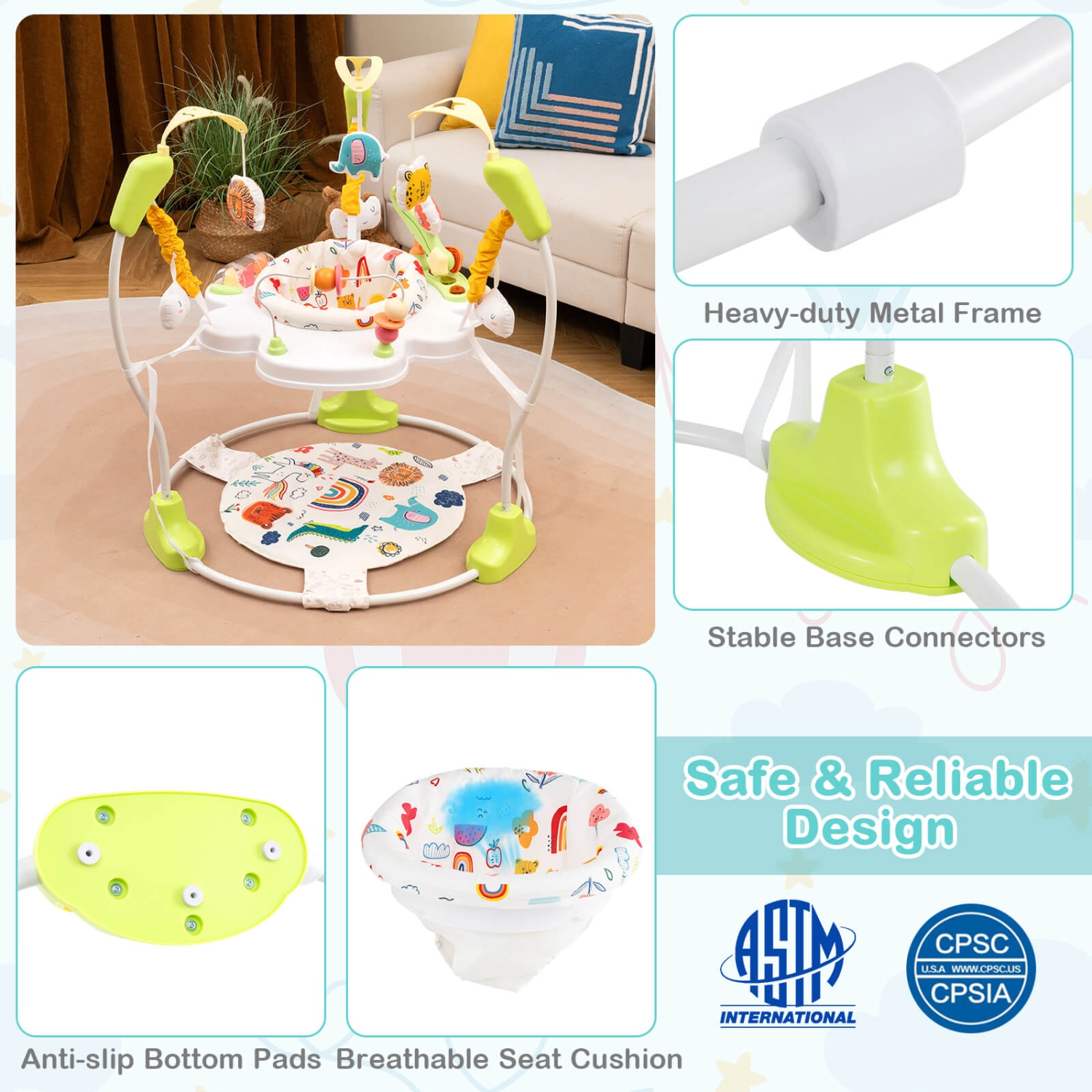 Siège sauteur stationnaire pour bébé avec repose-pieds amovible de Costway Baby