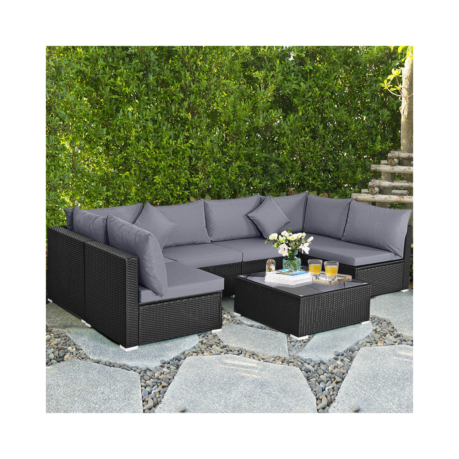 Ensemble de patio de 7 pièces en rotin de Costway avec canapé modulaire et ensemble de patio jardin