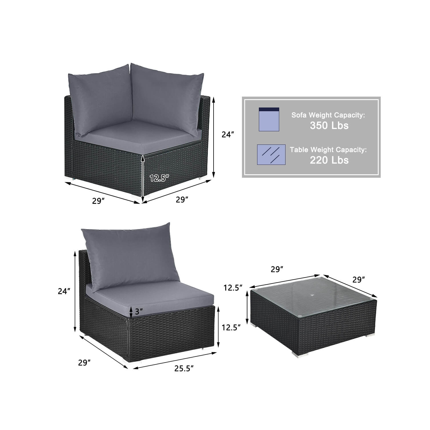 Ensemble de patio de 7 pièces en rotin de Costway avec canapé modulaire et ensemble de patio jardin