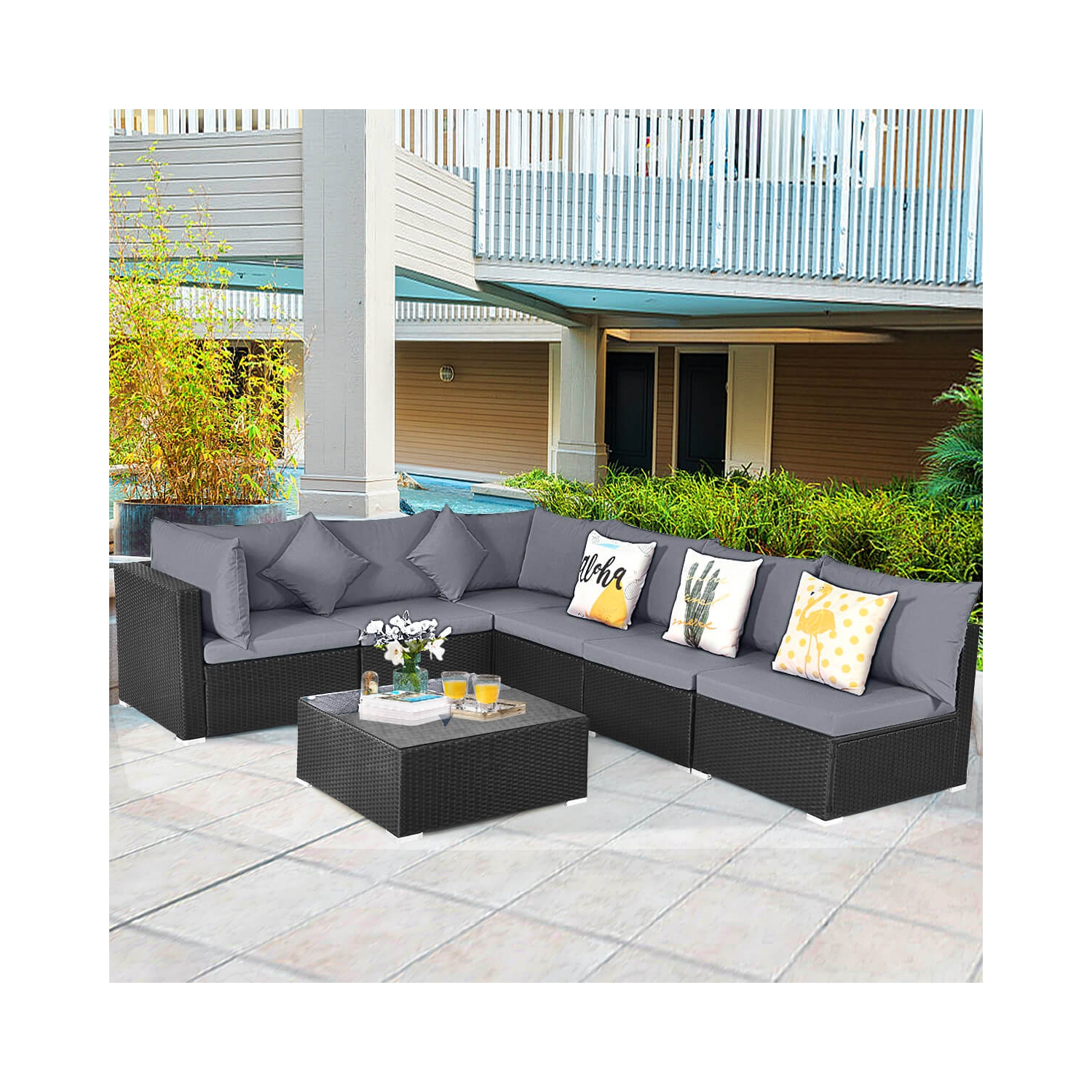 Ensemble de patio de 7 pièces en rotin de Costway avec canapé modulaire et ensemble de patio jardin