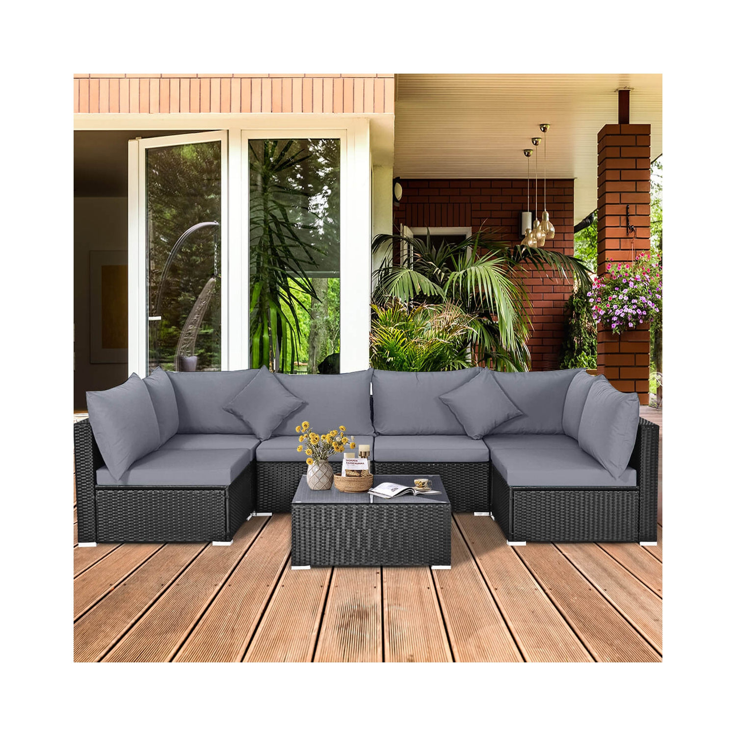 Ensemble de patio de 7 pièces en rotin de Costway avec canapé modulaire et ensemble de patio jardin