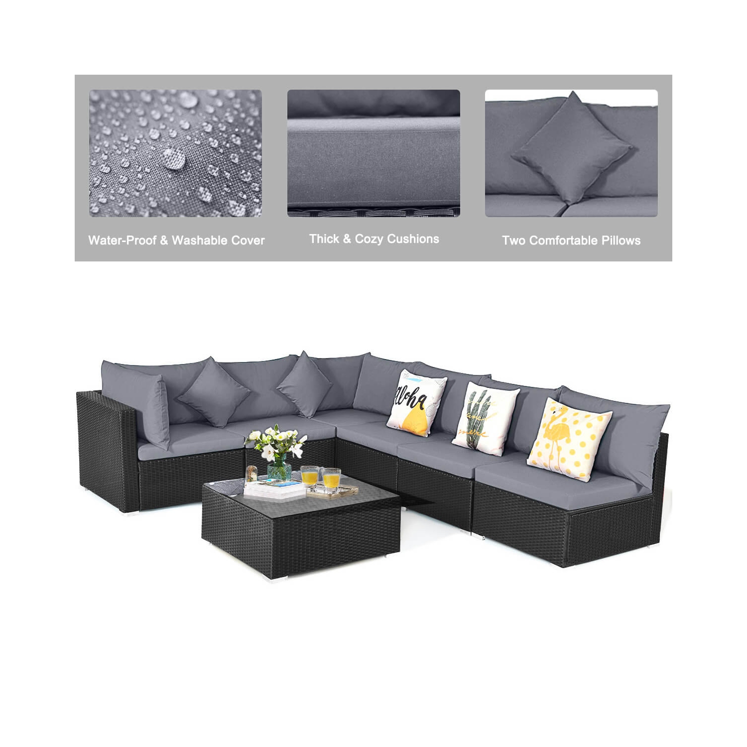 Ensemble de patio de 7 pièces en rotin de Costway avec canapé modulaire et ensemble de patio jardin