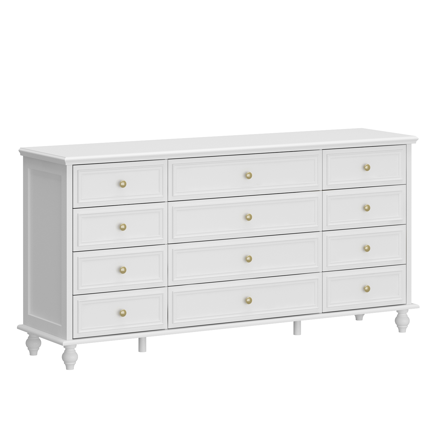 Homsee Luxurious 12-Drawer Dresser with Gold Knobs, Turned Legs, and Ample Storage Space, White