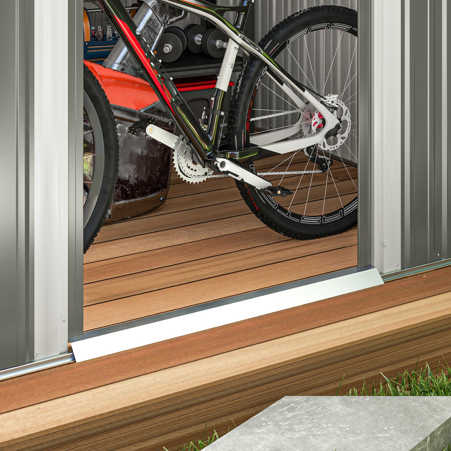 Remise de jardin Outsunny de 8,5 x 6 pi avec Skylight, cabane à outils en métal pour l'extérieur avec portes doubles pour jardin, gris foncé