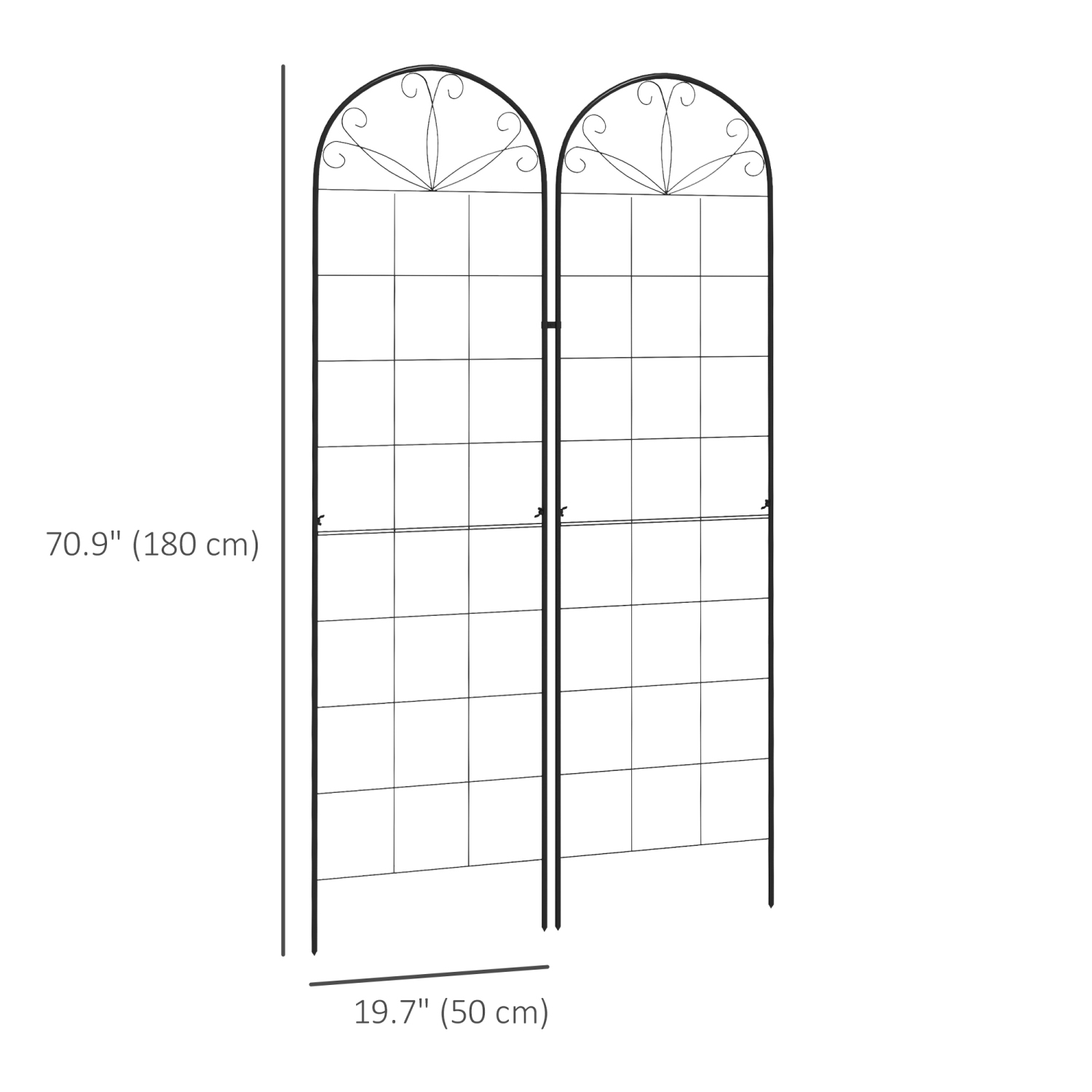 Treillis de jardin Outsunny pour plantes d'escalade, treillis de 71 x 20 po pour l'extérieur en métal, treillis de vigne pour le patio, la