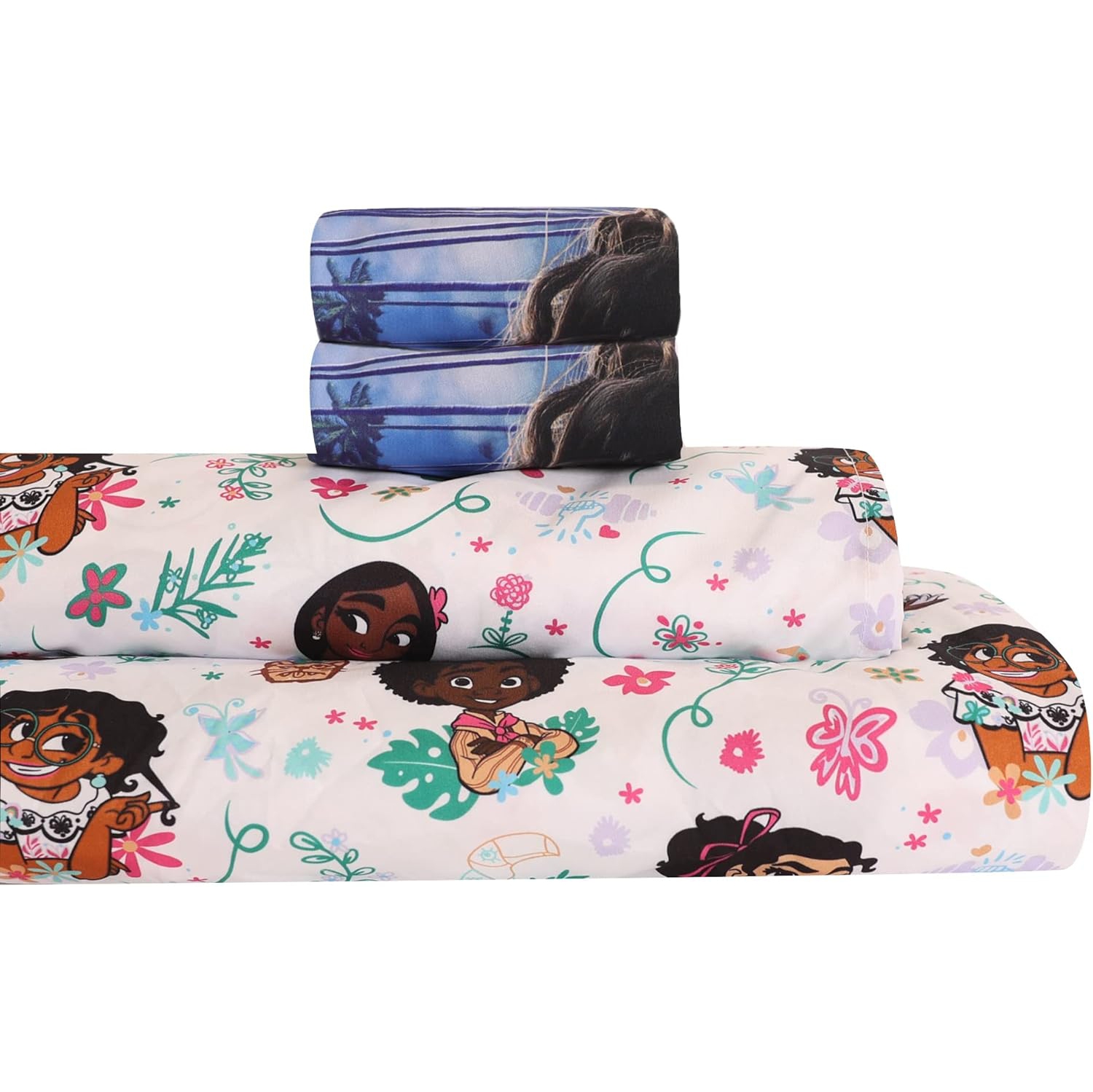 Ensemble de draps 4 pièces pour lit double Encanto de Disney pour enfants - Drap plat, drap-housse et 2 taies d'oreiller
