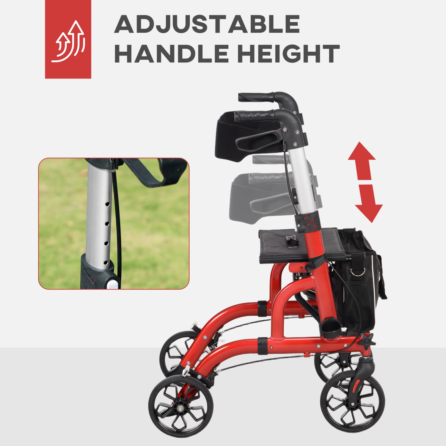 Marchette à roulettes pour aînés et adultes de HOMCOM avec roues de 8&nbsp;po, siège et dossier rembourrés, déambulateur pliable léger en aluminium