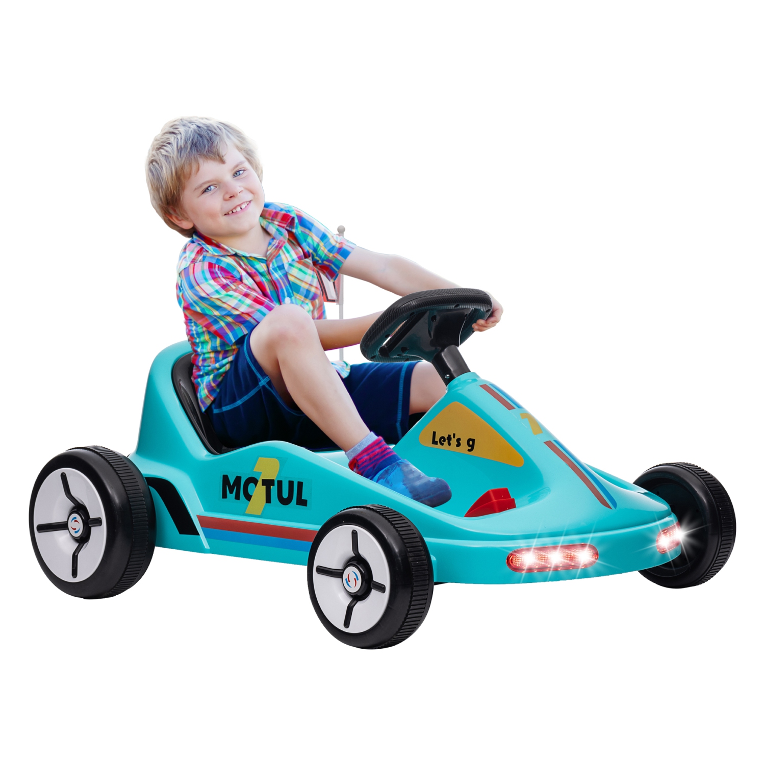 Qaba Go Kart for Kids, 6V 7AH Electric Battery Powerd Ride on Car with Music, Light, Horn, for Toddlers Boys Girs 3-5 Years, Blue