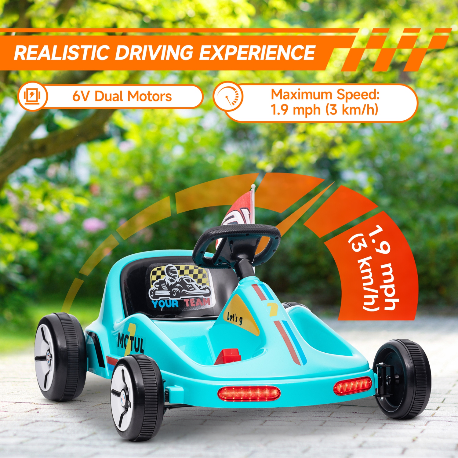 Qaba Go Kart for Kids, 6V 7AH Electric Battery Powerd Ride on Car with Music, Light, Horn, for Toddlers Boys Girs 3-5 Years, Blue