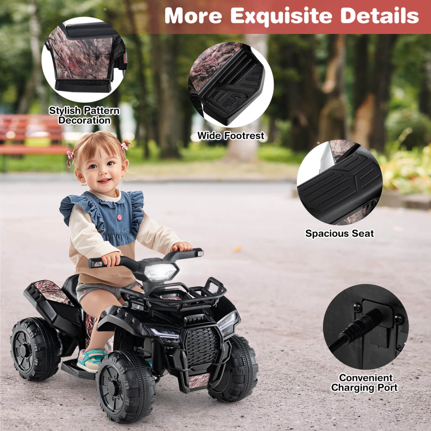 Costway 6V Kids ATV Quad Electric Ride On Car Toy Toddler w/LED Light&MP3