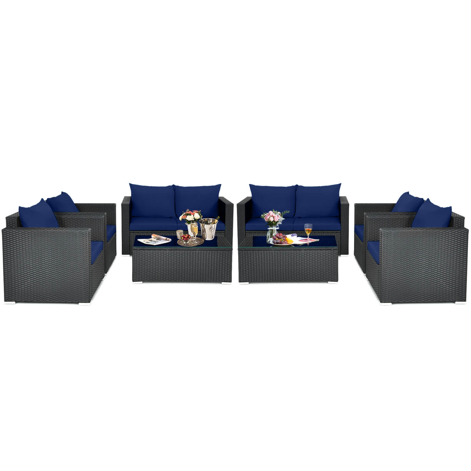 Costway 8 PCS Patio Rattan Furniture Set Cushioned Sofa Chair Coffee Table