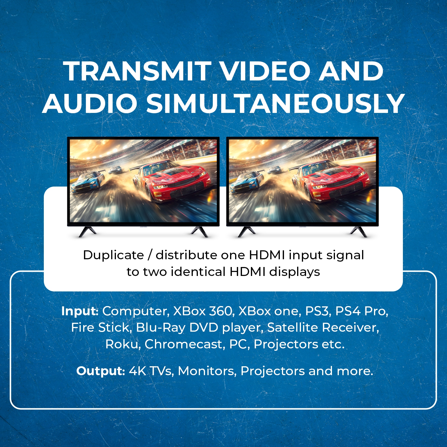 HDMI Splitter 1 input 2 output 4K@30Hz with HDMI Male Connector