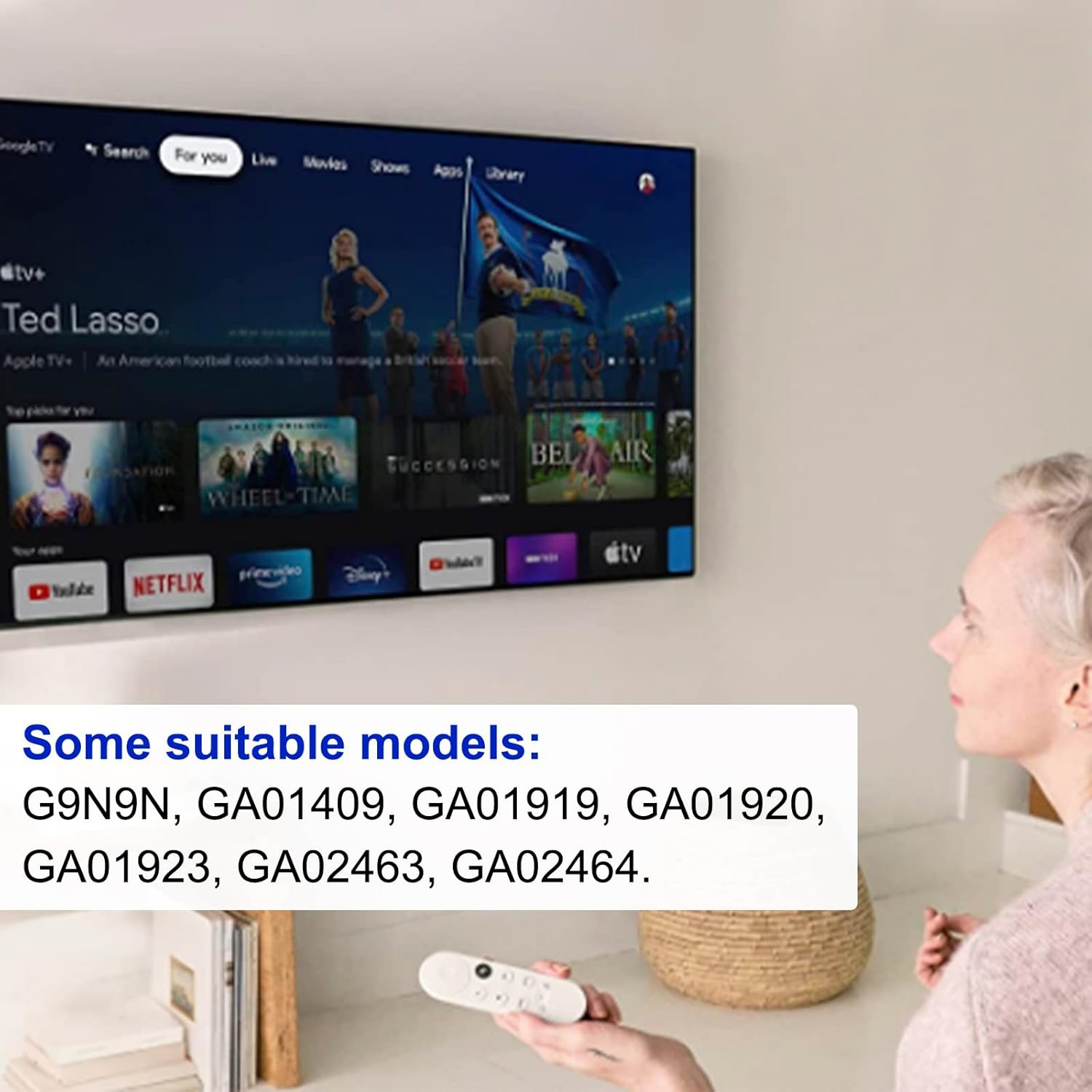 Voice Remote Control Replacement for 2020 Google TV 4K Snow, Fit for 2020 Google Chromecast 4K Snow G9N9N GA01920, with 2 Shortcut Buttons(Remote