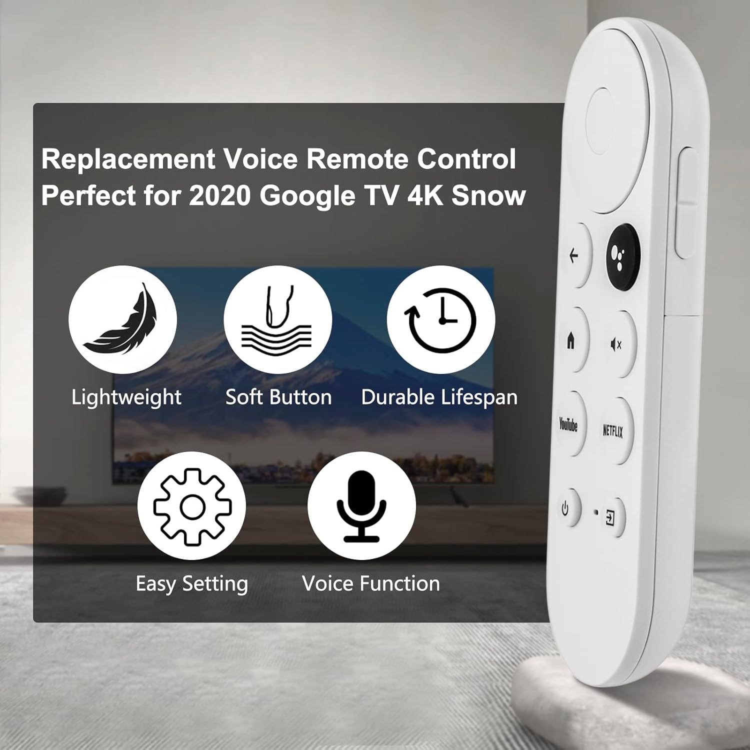 Voice Remote Control Replacement for 2020 Google TV 4K Snow, Fit for 2020 Google Chromecast 4K Snow G9N9N GA01920, with 2 Shortcut Buttons(Remote