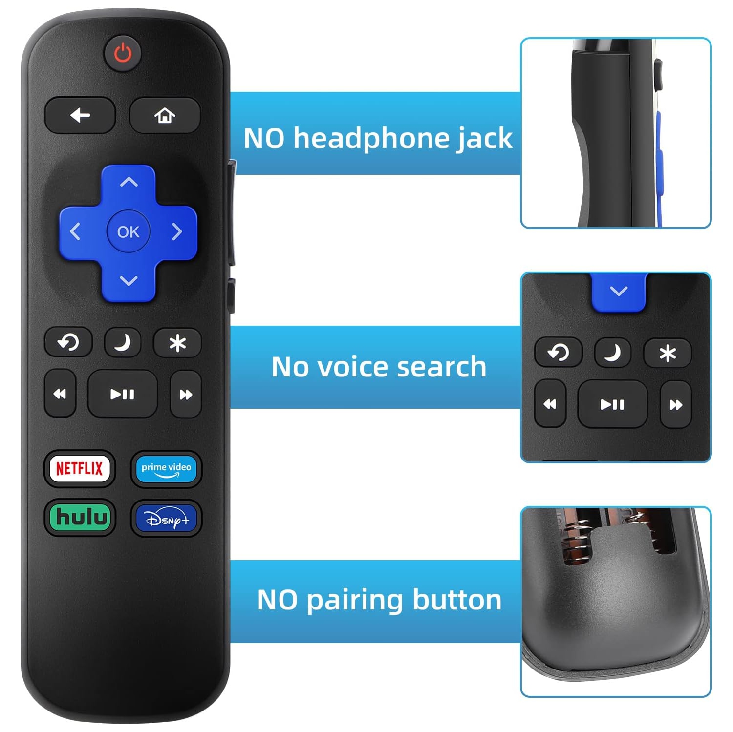 Télécommande de remplacement universelle compatible avec Roku TV pour téléviseurs Hisense/TCL/Philips/Sharp/JVC/RCA/Magnavox/Sanyo/LG/Haier Roku avec