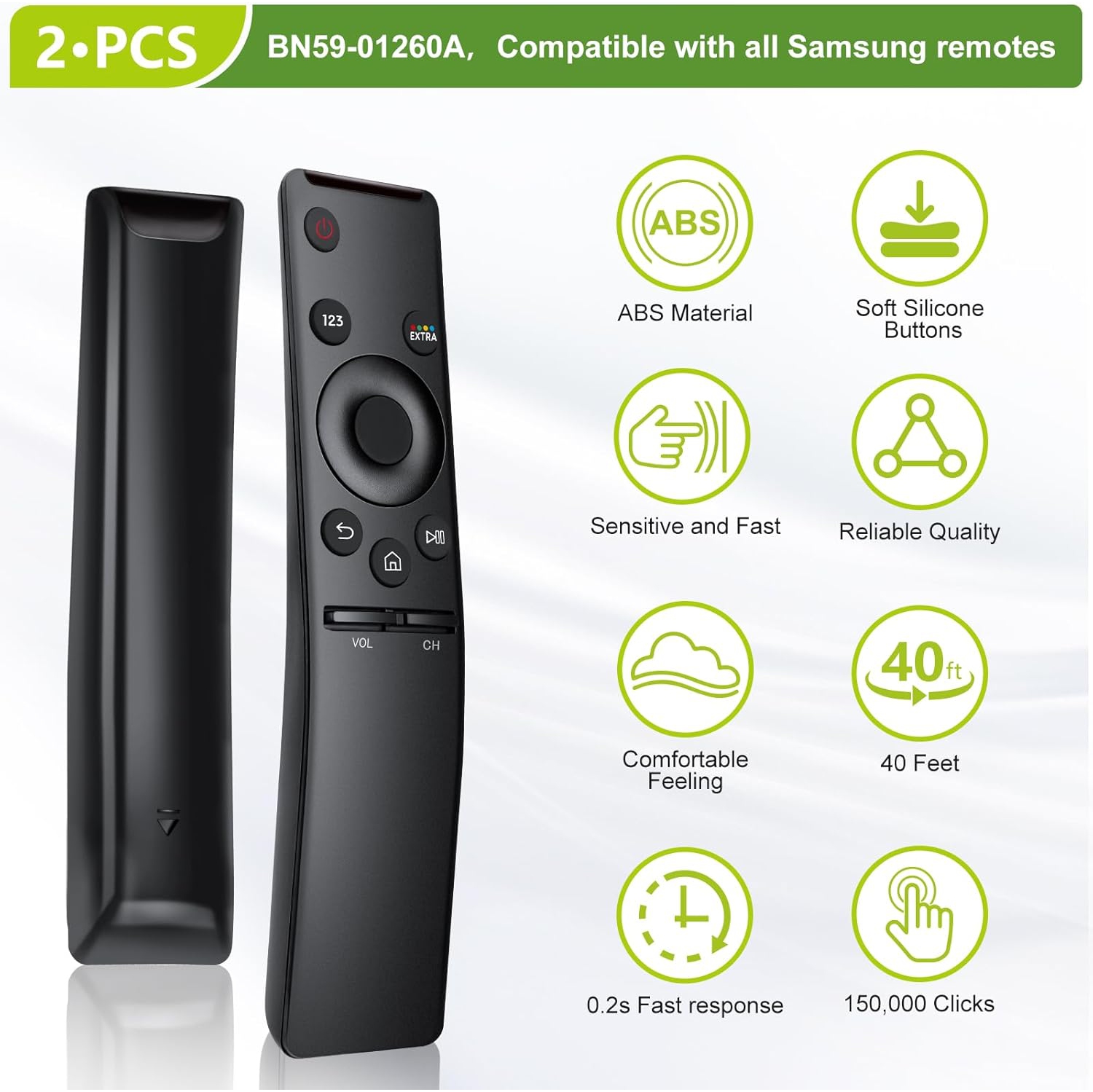 Trousse de remplacement universelle de 2 pour télécommande Samsung-Smart-TV-Remote Compatible avec les téléviseurs QLED à cristaux incurvés Frame de