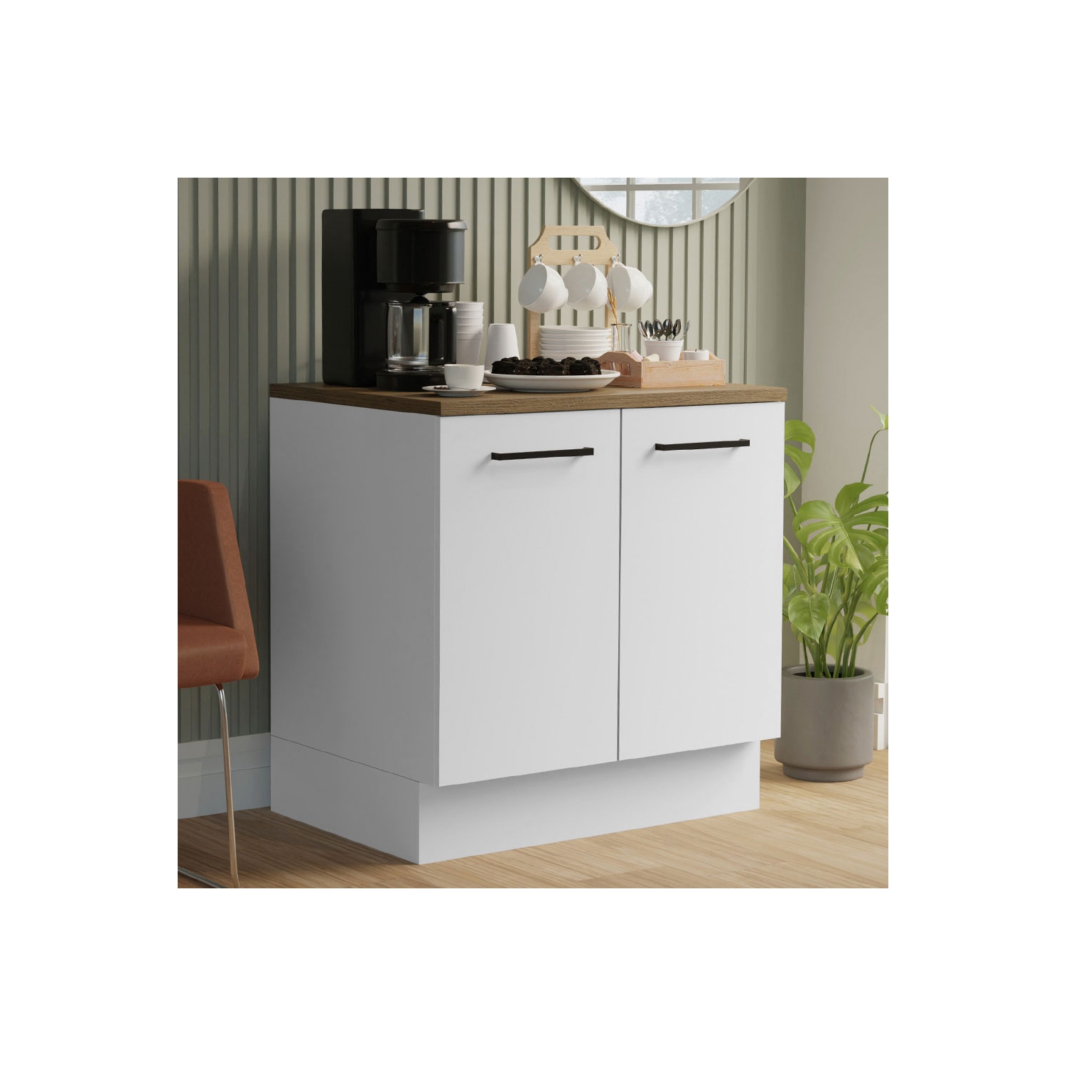 Armoire de bar à café Madesa avec unité de rangement en bois à 2 portes pour la cuisine, la salle à manger ou le bureau Parfait pour organiser les