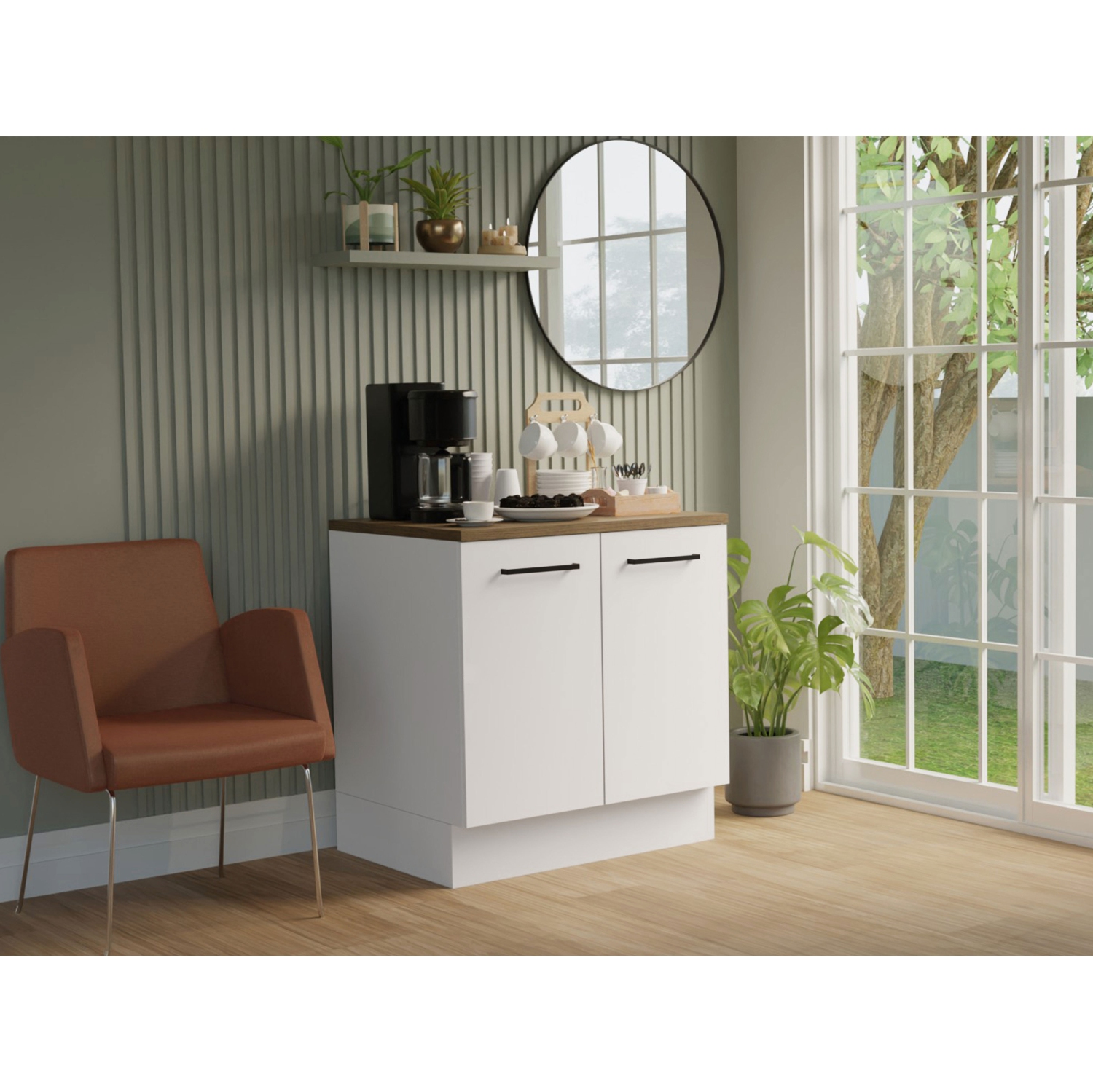 Armoire de bar à café Madesa avec unité de rangement en bois à 2 portes pour la cuisine, la salle à manger ou le bureau Parfait pour organiser les