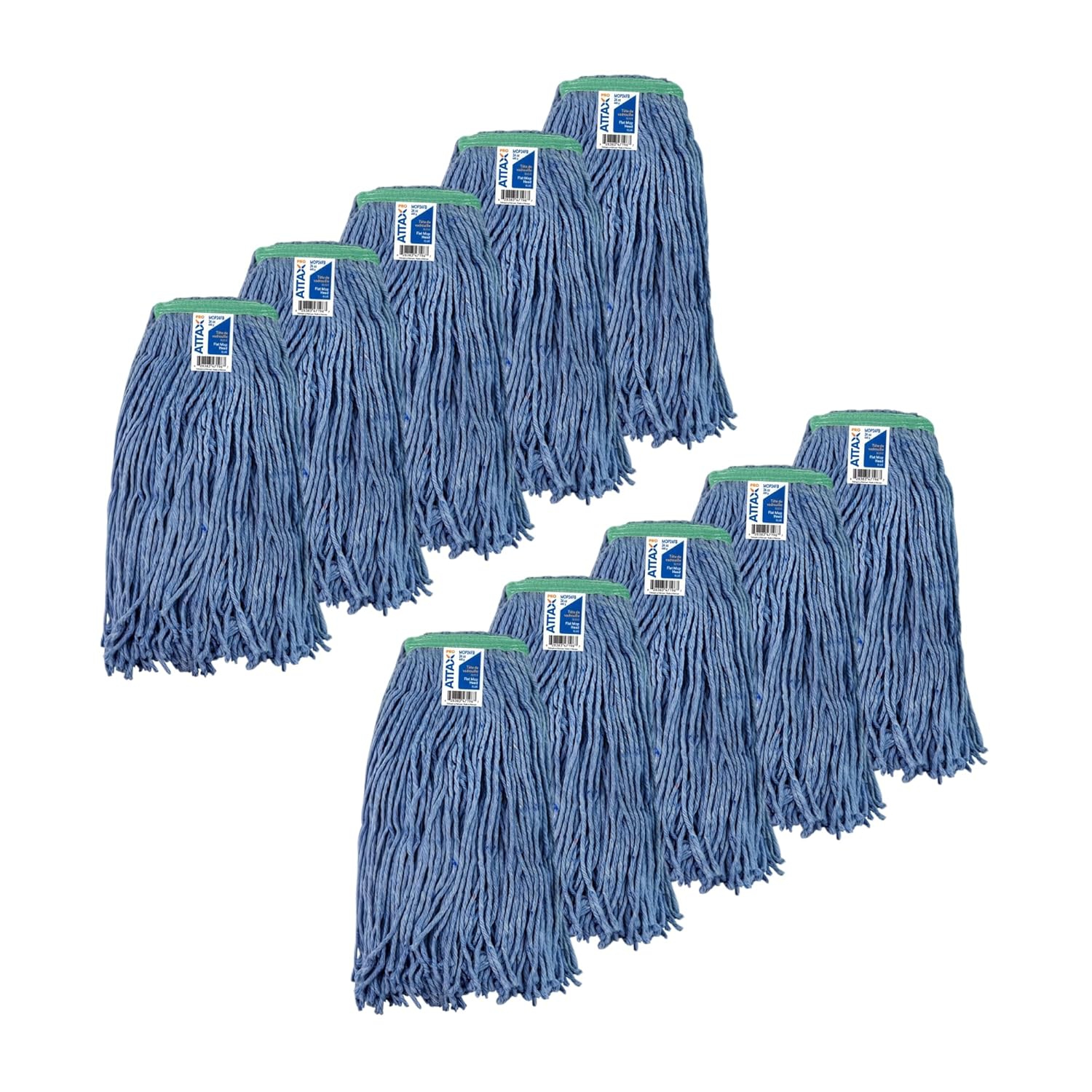 Pack of 10 Synthetic String Mop Heads, Blue, Narrow Strip, Attax Pro