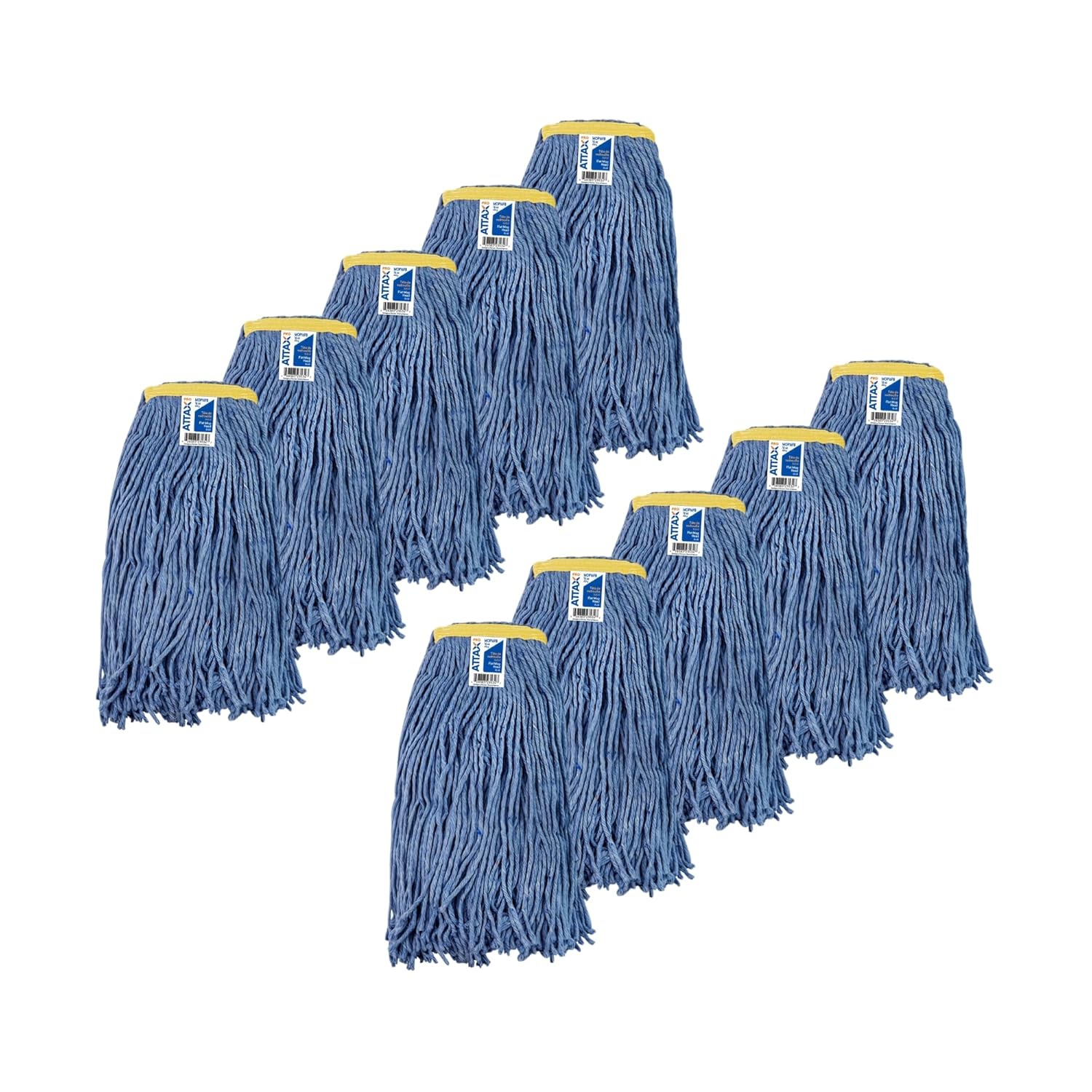 Paquet de 10 têtes de vadrouille synthétiques à cordes, petites, bleues, bandes étroites, Attax Pro