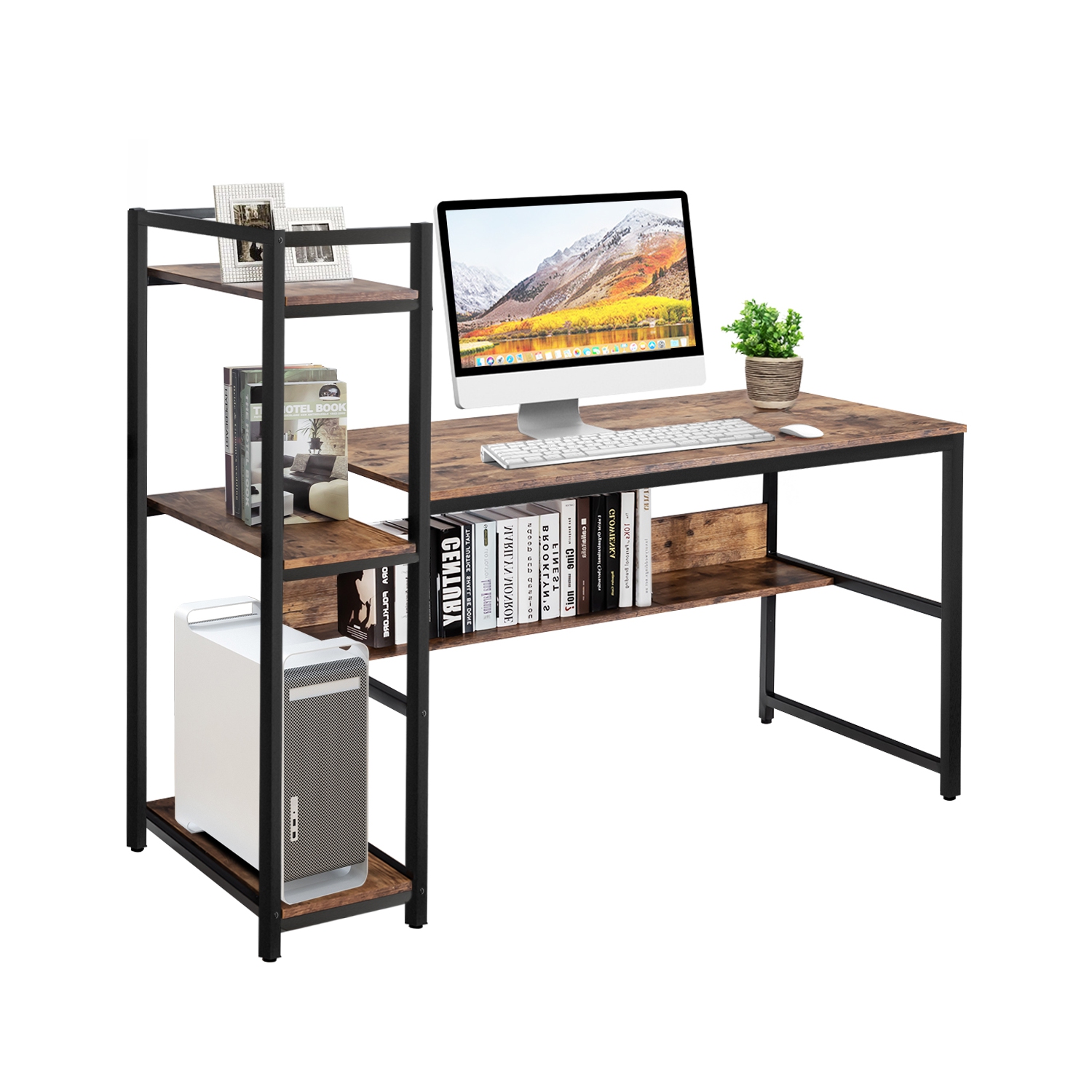 Topbuy Multifunctional Computer Desk with Storage Shelves Stable Writing Table for Home Office Black/Natural/Rustic Brown/Walnut