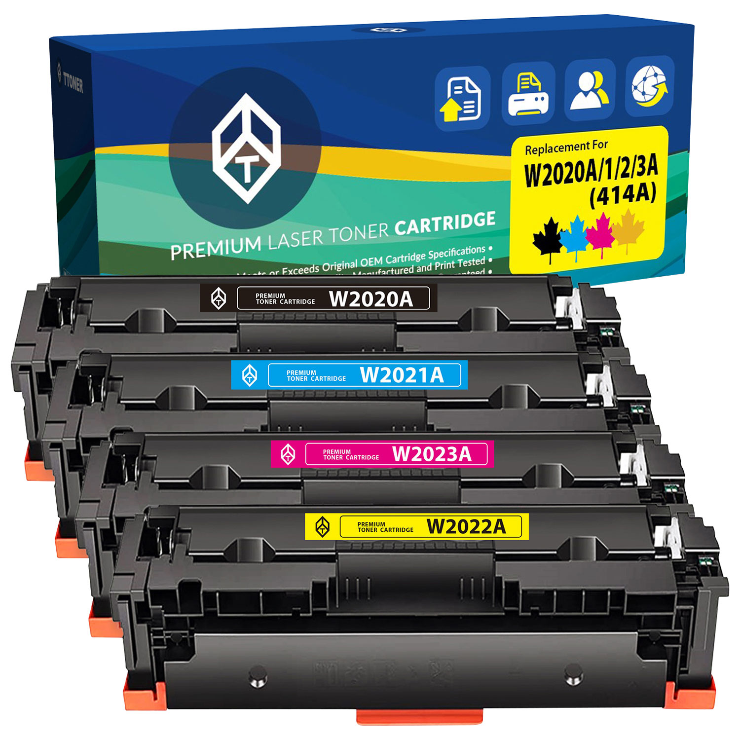 Cartouche d'encre en poudre noire/couleur de TToner compatible avec HP - Paquet de 4