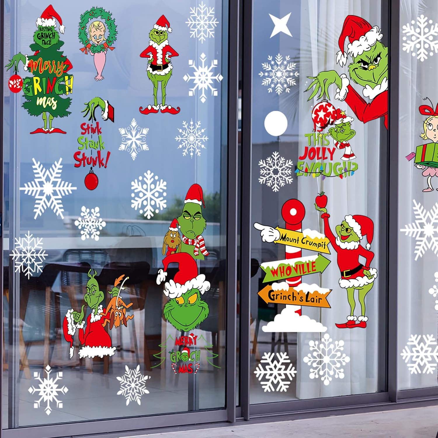 Christmas Window Clings Decorations for Glass Windows Winter Stickers Snowflakes Christmas Decorations Window Stickers for Holiday Window Clings