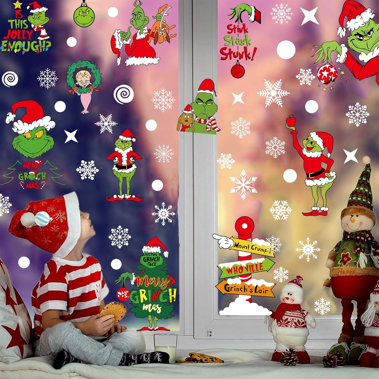 Christmas Window Clings Decorations for Glass Windows Winter Stickers Snowflakes Christmas Decorations Window Stickers for Holiday Window Clings
