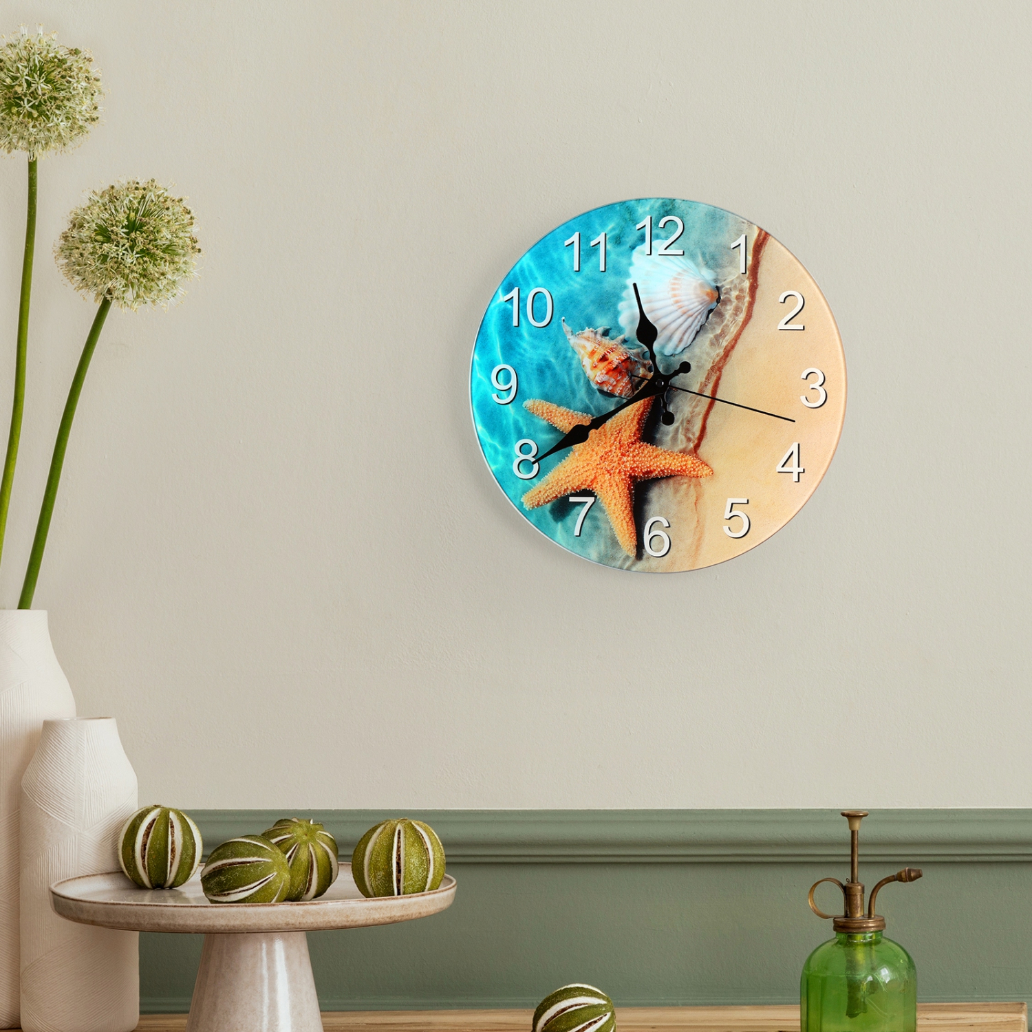Glass Panel Shell Wall Clock