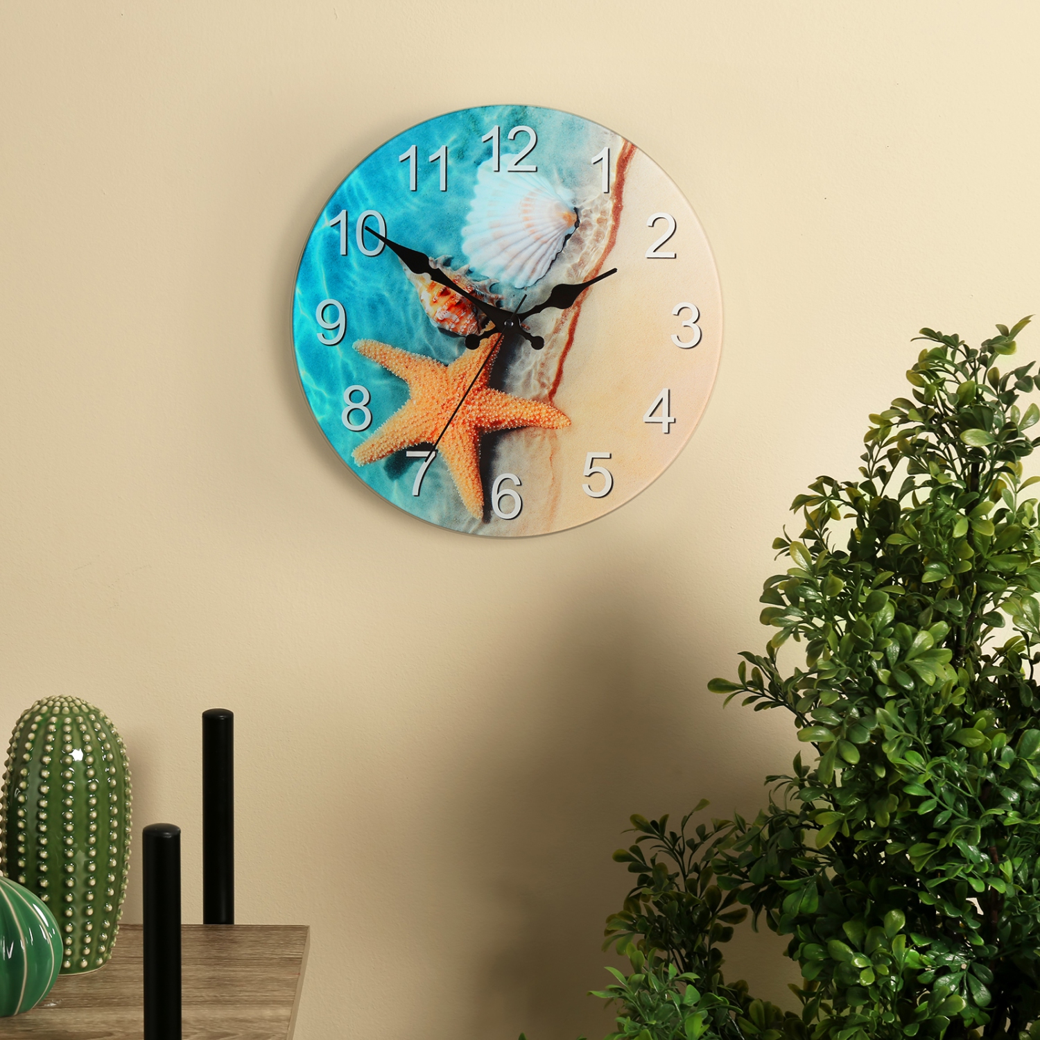 Glass Panel Shell Wall Clock