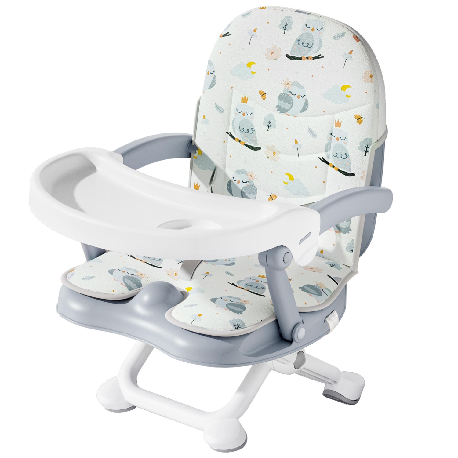 Folding Toddler Booster Seat for Dining Table, Portable Baby Chair with 4 Adjustable Heights and 3-Point Harness, Travel Booster Seat for