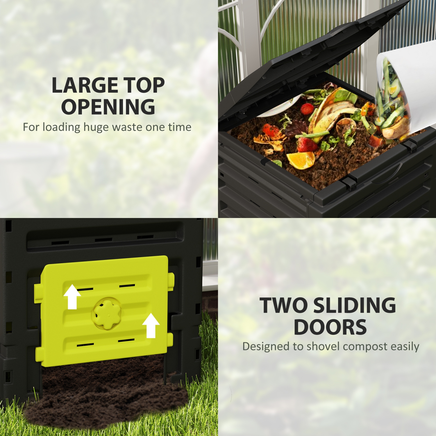 Outsunny Compost Bin, 120 Gallon Garden Composter with Gloves, 80 Vents and 2 Sliding Doors, Lightweight & Solid, Fast Creation of Fertile Soil,