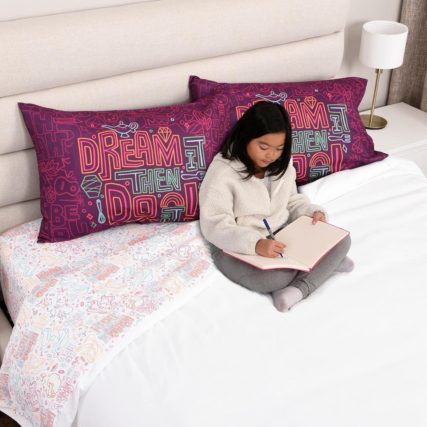 Ensemble de draps 4 pièces pour enfants Princesses de Disney – Drap plat, drap-housse et 2 taies d'oreiller