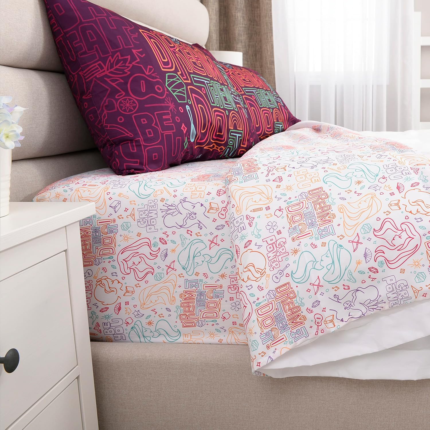 Ensemble de draps 4 pièces pour enfants Princesses de Disney – Drap plat, drap-housse et 2 taies d'oreiller