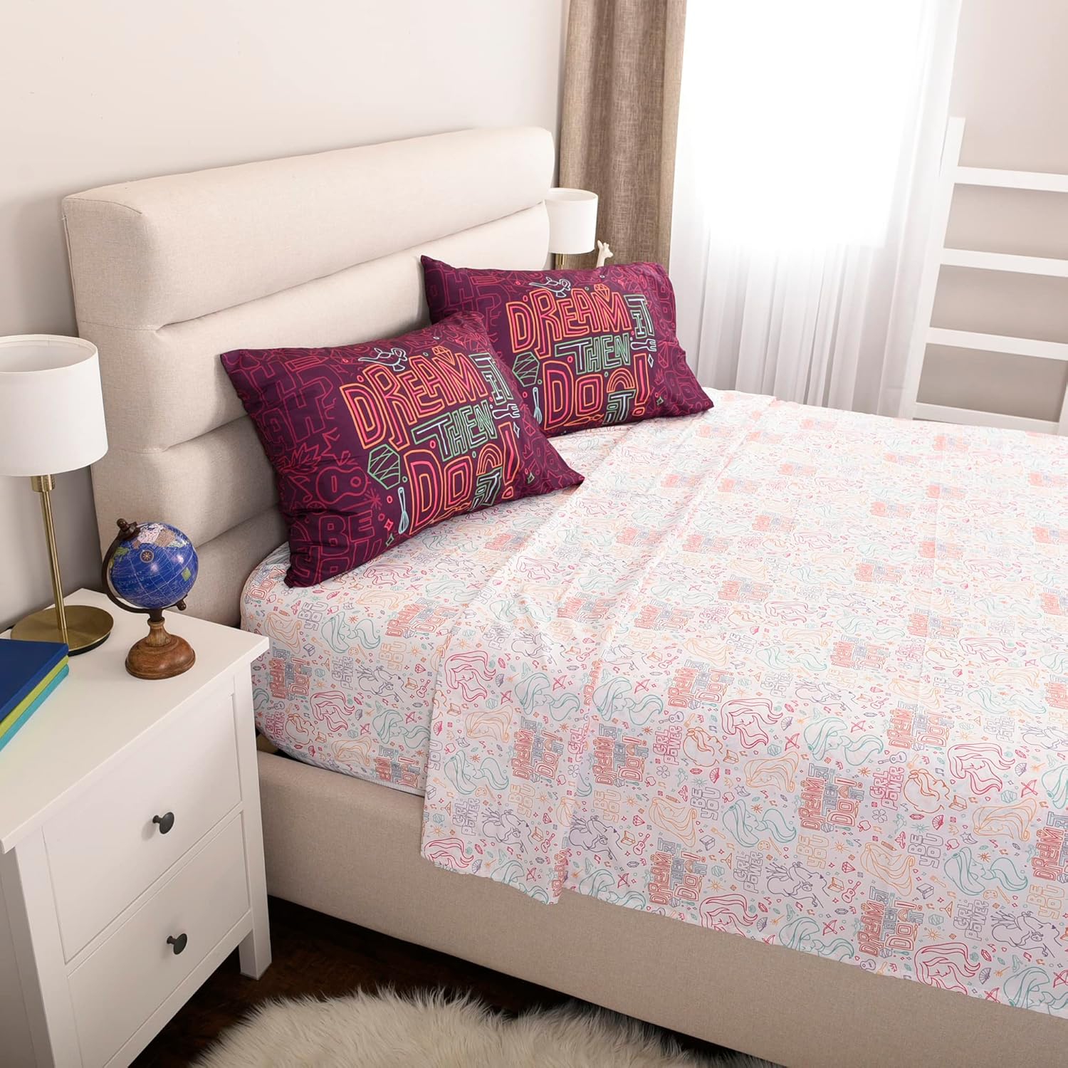 Ensemble de draps 4 pièces pour enfants Princesses de Disney – Drap plat, drap-housse et 2 taies d'oreiller