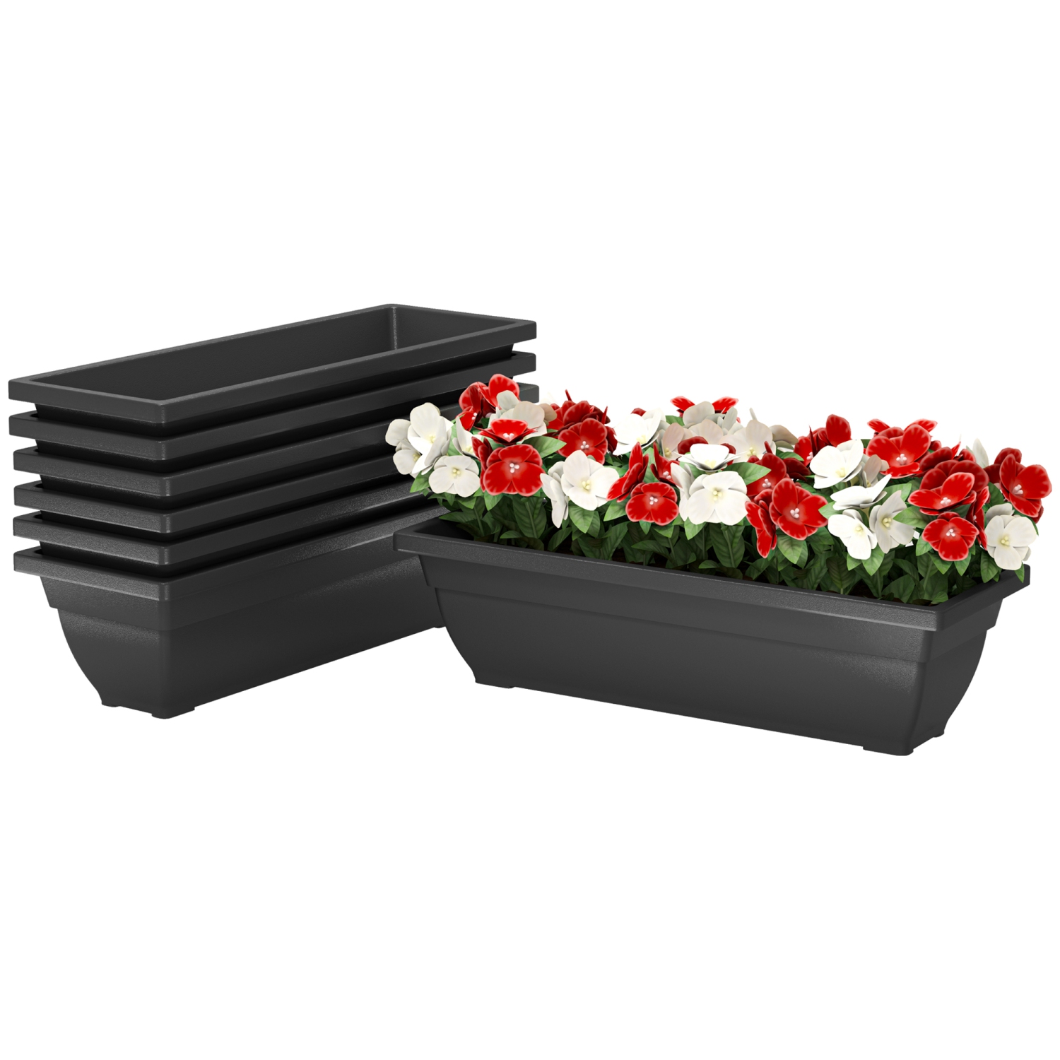 Outsunny Window Boxes Planters, 7 Pack 23 Inches Long Rectangular Flower Plant Pots for Indoor Outdoor Windowsill, Garden, Balcony, Lawn, Black