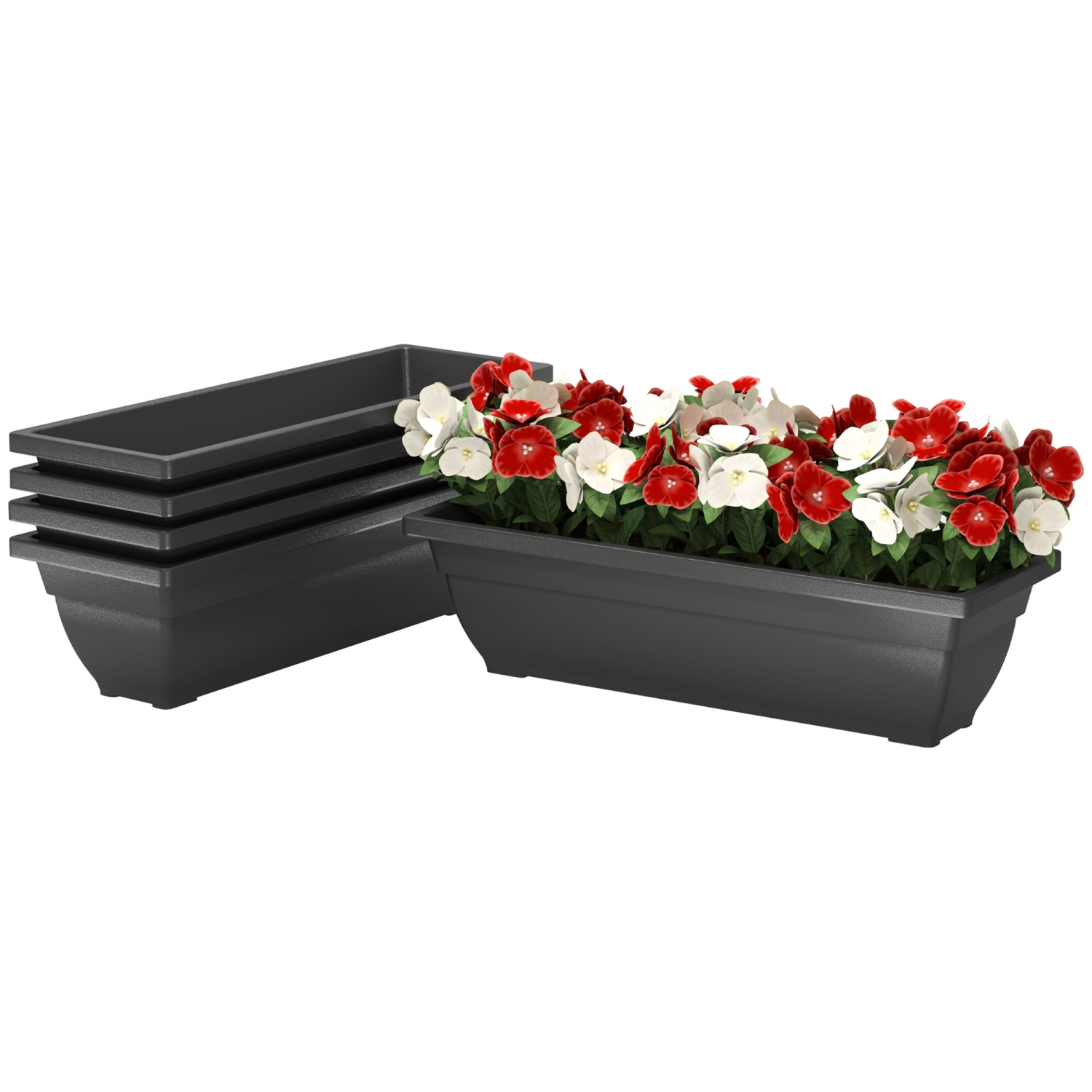 Outsunny Window Boxes Planters, 5 Pack 23 Inches Long Rectangular Flower Plant Pots for Indoor Outdoor Windowsill, Garden, Balcony, Lawn, Black